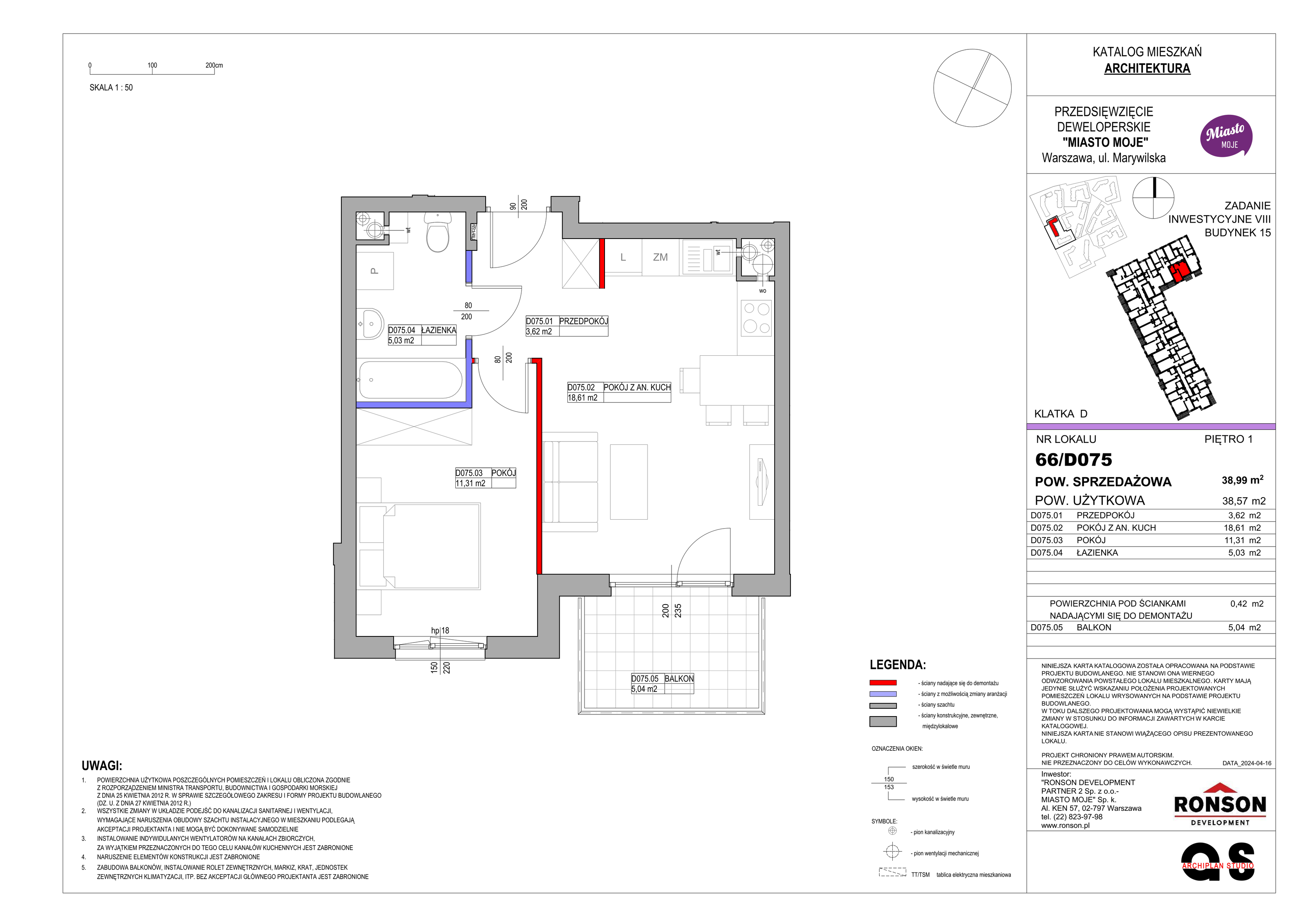 Mieszkanie 38,99 m², piętro 1, oferta nr B15/D075, Miasto Moje, Warszawa, Białołęka, Żerań, ul. Marywilska 62-idx