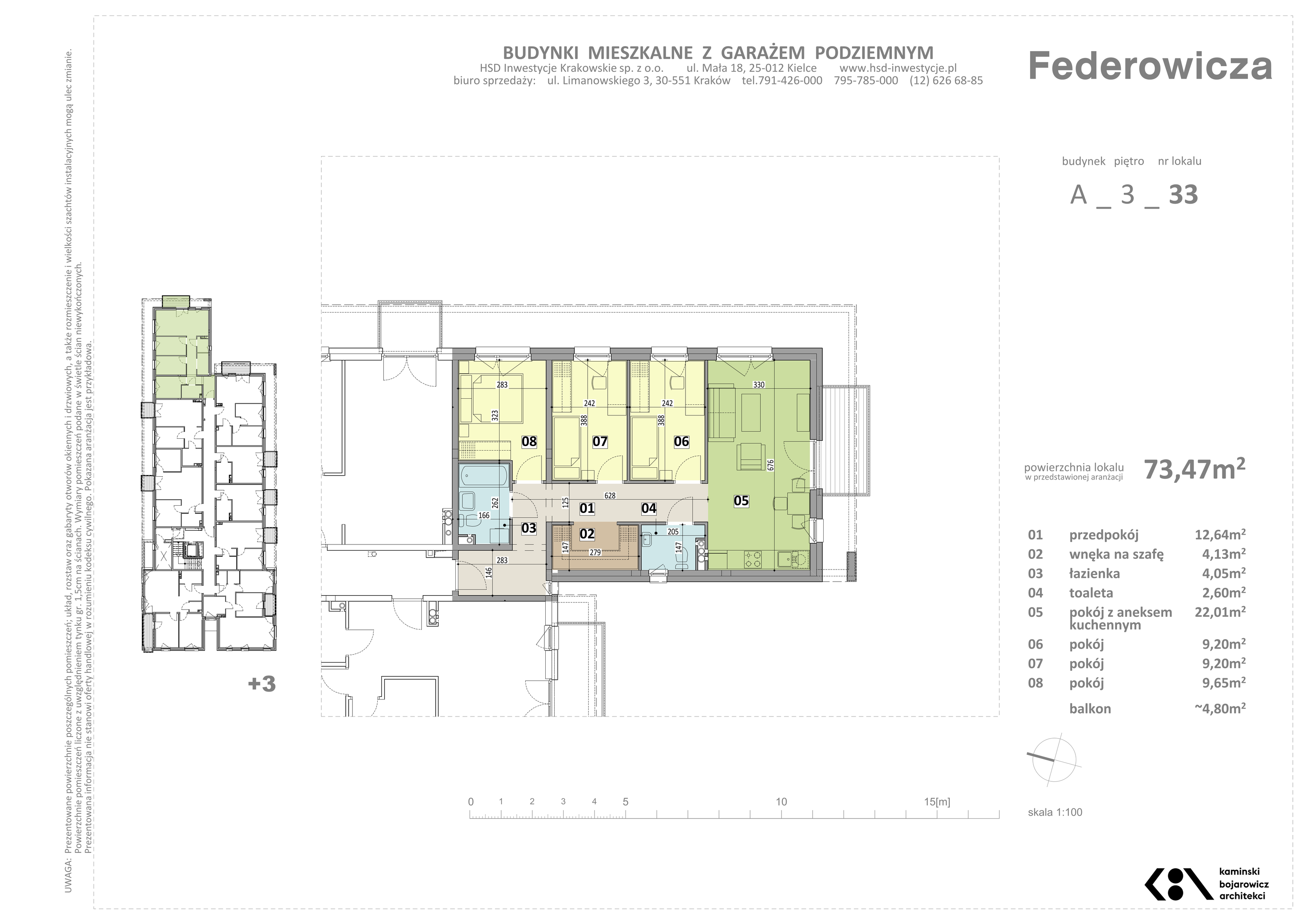 Mieszkanie 73,47 m², piętro 3, oferta nr A/33, Federowicza – Ruczaj Park, Kraków, Dębniki, Skotniki, ul. Federowicza-idx