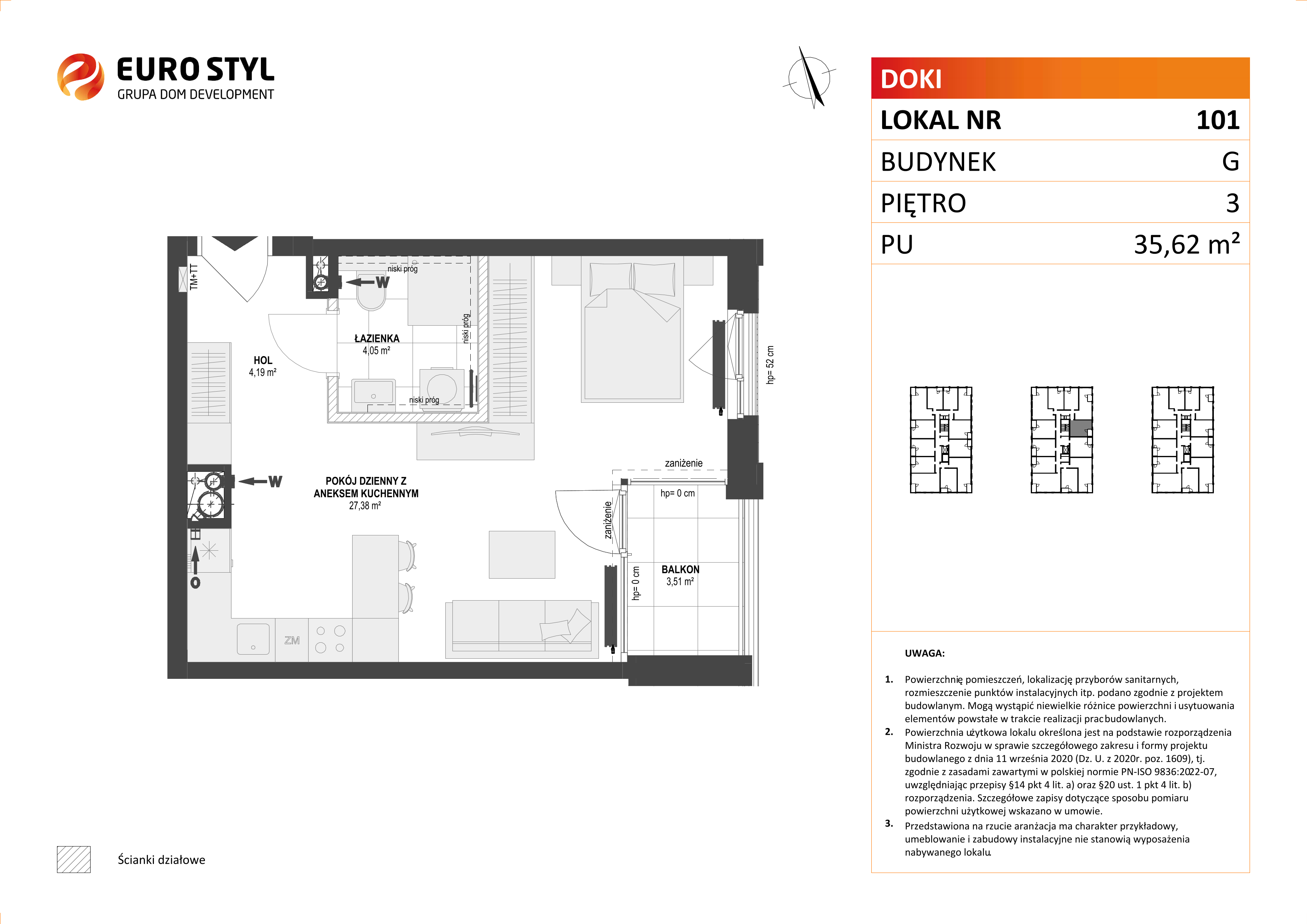 Mieszkanie 35,62 m², piętro 3, oferta nr G/101, DOKI Living - etap II, Gdańsk, Śródmieście, ul. Aleja Doki-idx