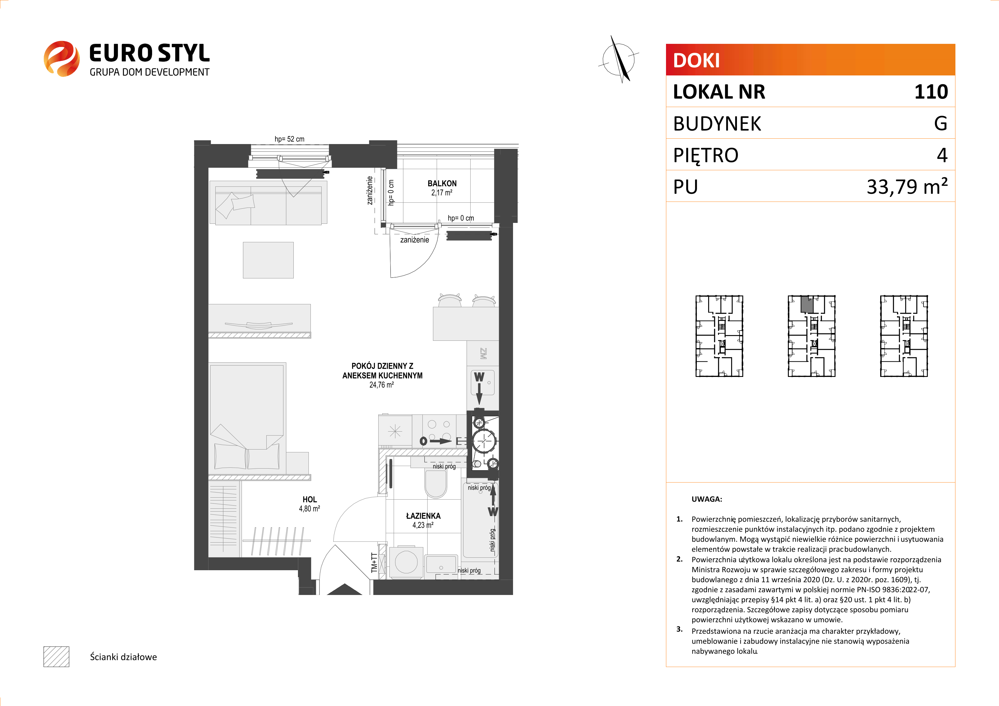 Mieszkanie 33,79 m², piętro 4, oferta nr G/110, DOKI Living - etap II, Gdańsk, Śródmieście, ul. Aleja Doki-idx