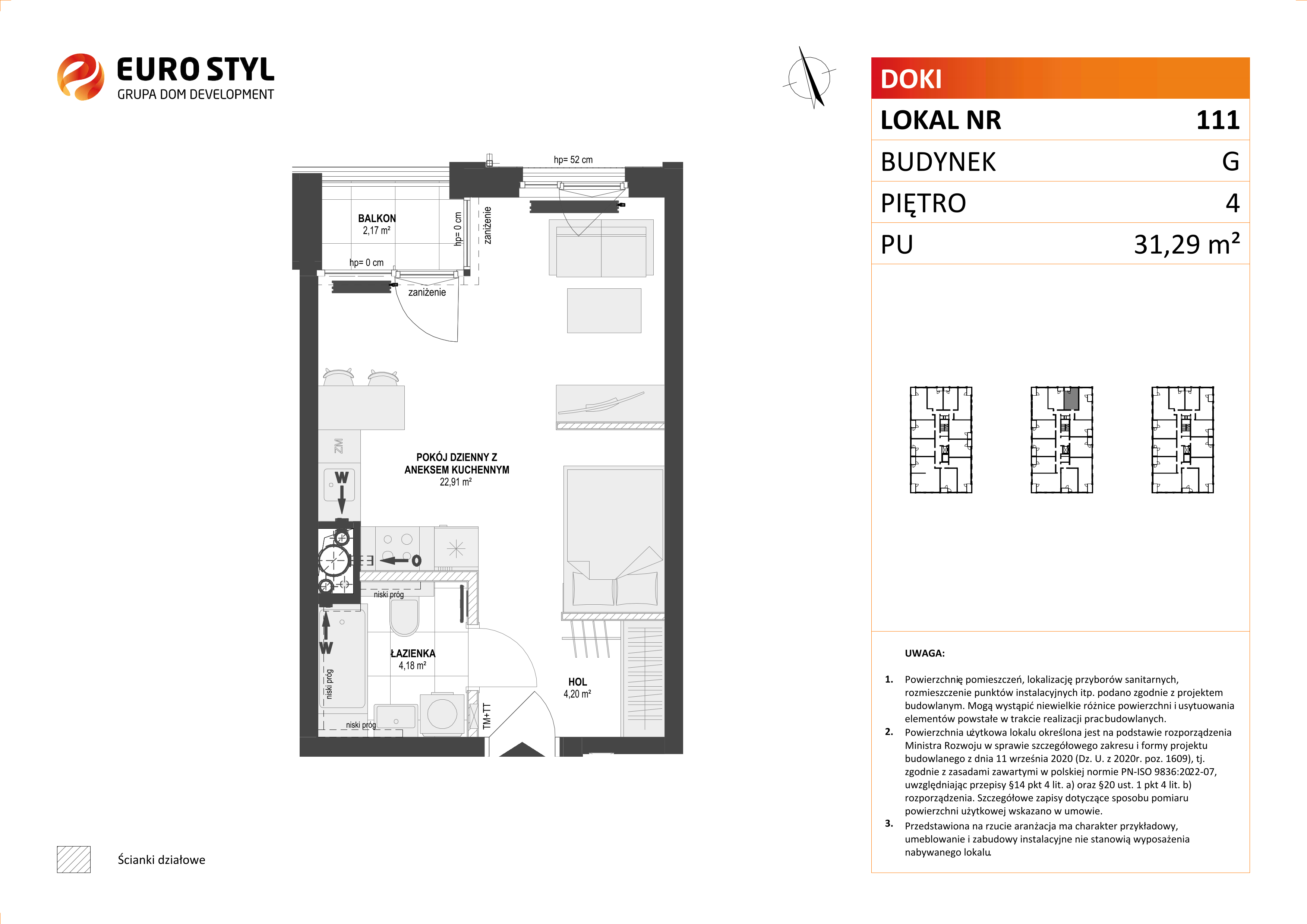 Mieszkanie 31,29 m², piętro 4, oferta nr G/111, DOKI Living - etap II, Gdańsk, Śródmieście, ul. Aleja Doki-idx