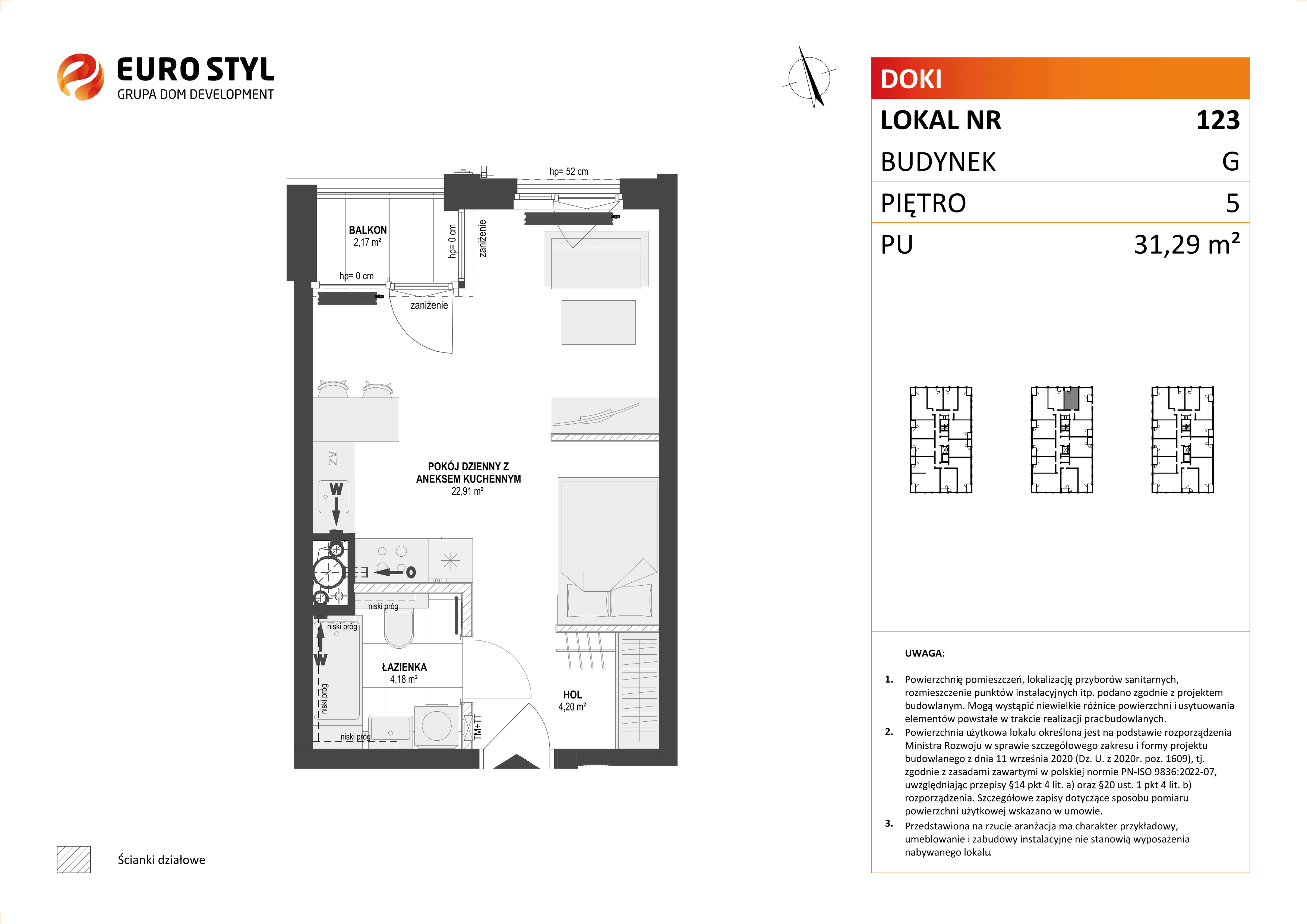 Mieszkanie 31,29 m², piętro 5, oferta nr G/123, DOKI Living - etap II, Gdańsk, Śródmieście, ul. Aleja Doki-idx