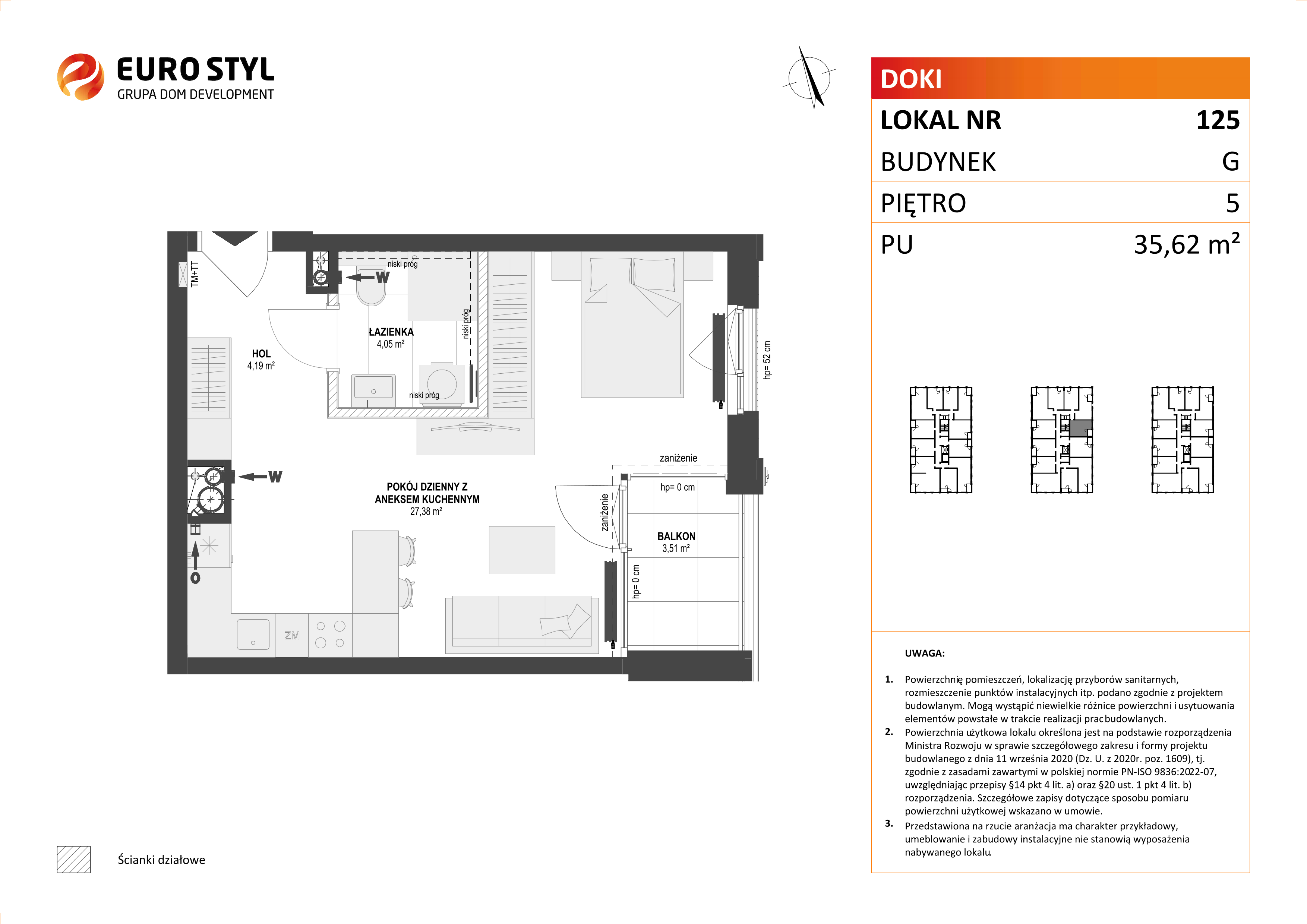 Mieszkanie 35,62 m², piętro 5, oferta nr G/125, DOKI Living - etap II, Gdańsk, Śródmieście, ul. Aleja Doki-idx