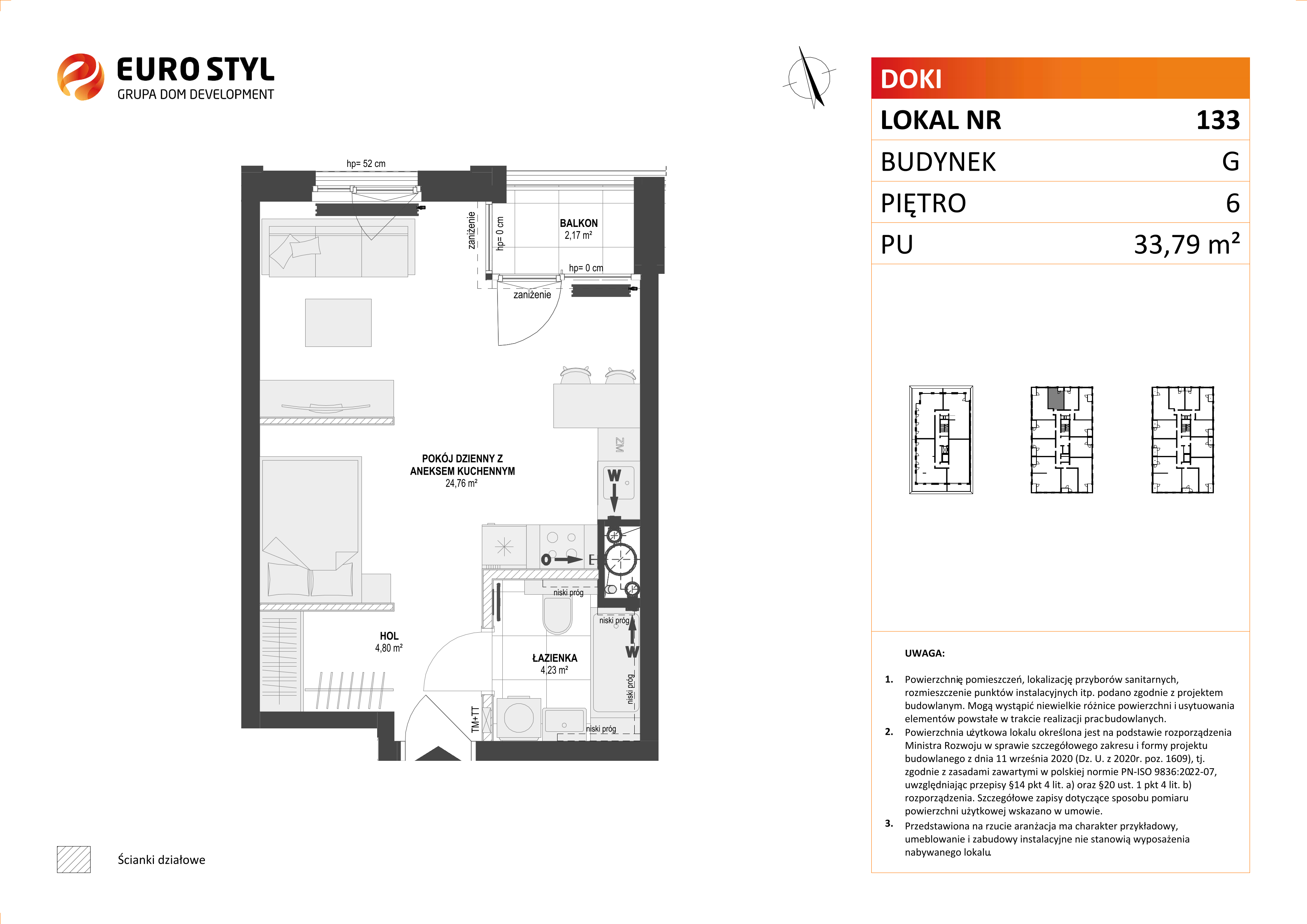 Mieszkanie 33,79 m², piętro 6, oferta nr G/133, DOKI Living - etap II, Gdańsk, Śródmieście, ul. Aleja Doki-idx