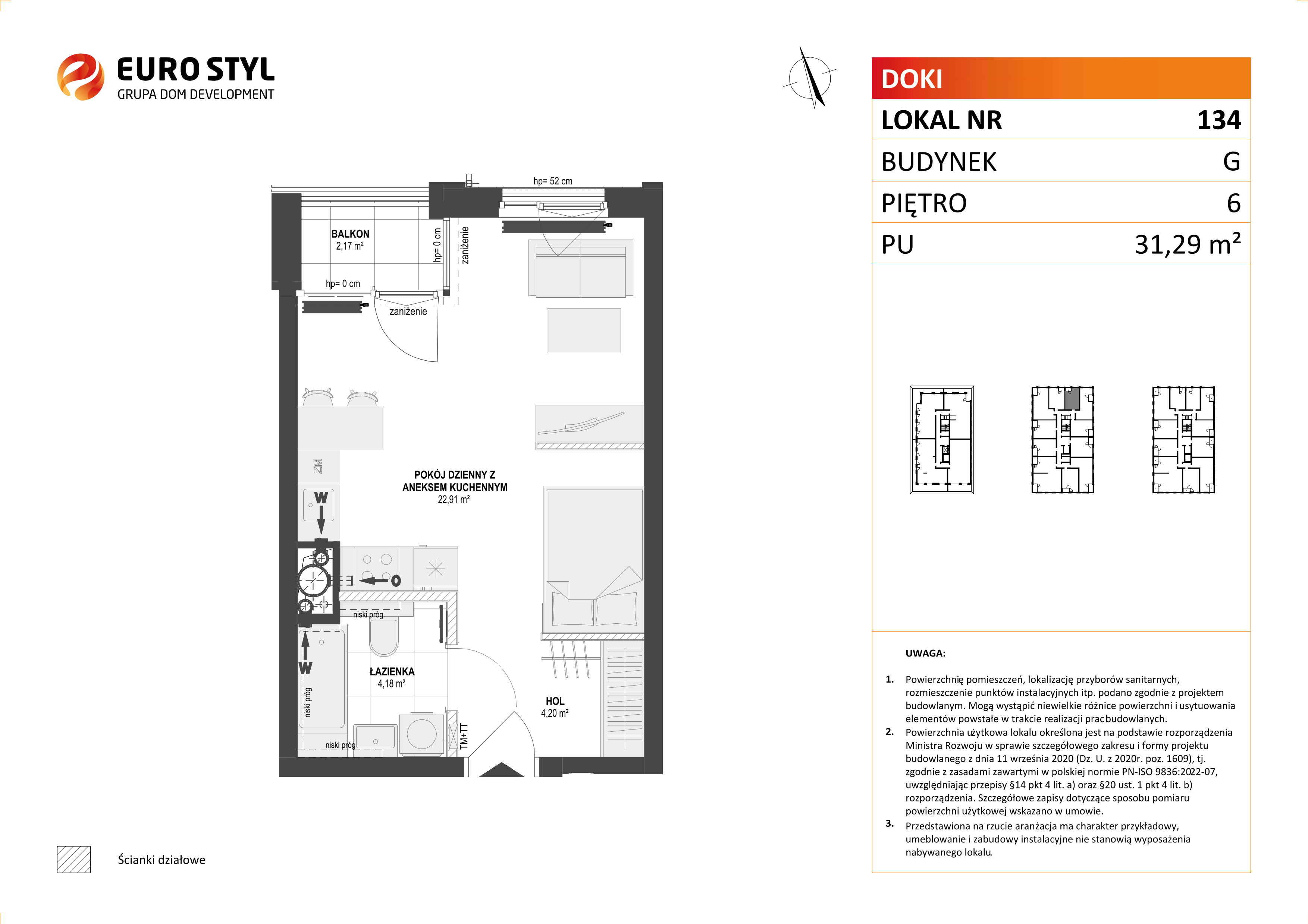 Mieszkanie 31,29 m², piętro 6, oferta nr G/134, DOKI Living - etap II, Gdańsk, Śródmieście, ul. Aleja Doki-idx