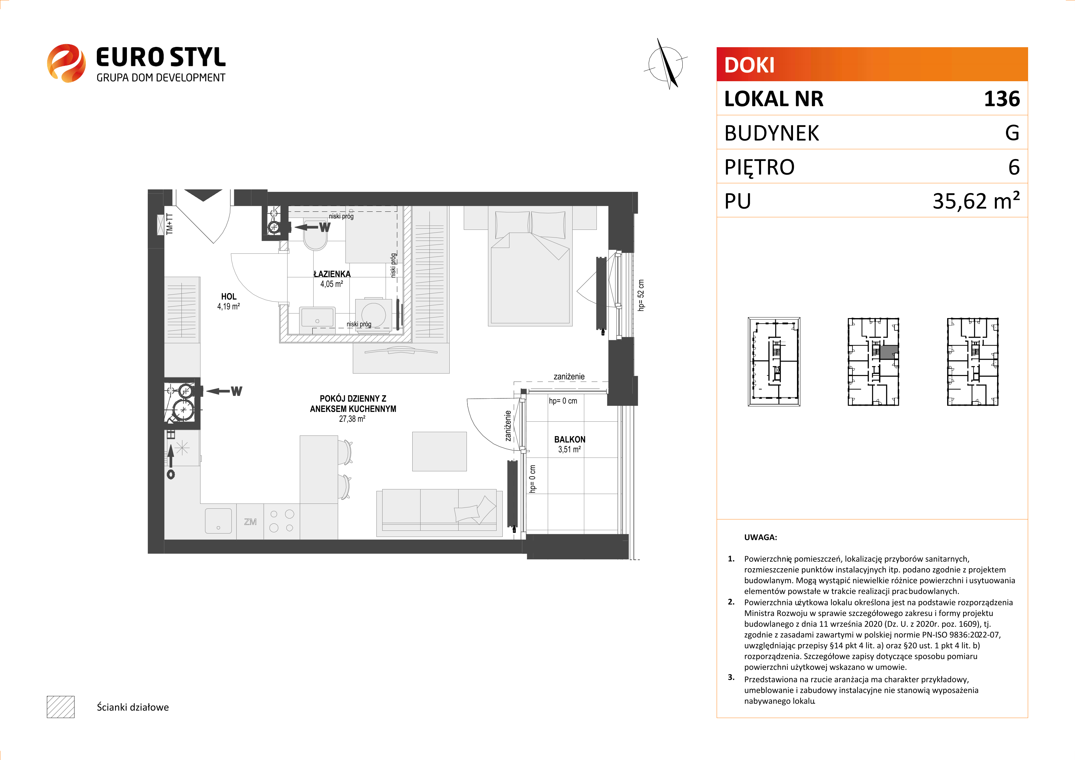 Mieszkanie 35,62 m², piętro 6, oferta nr G/136, DOKI Living - etap II, Gdańsk, Śródmieście, ul. Aleja Doki-idx