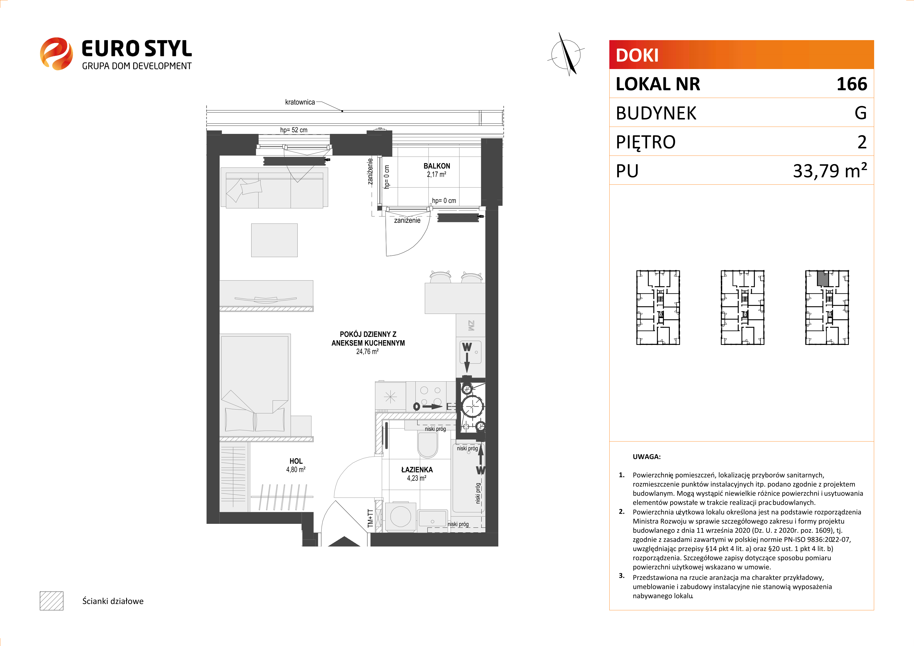 Mieszkanie 33,79 m², piętro 2, oferta nr G/166, DOKI Living - etap II, Gdańsk, Śródmieście, ul. Aleja Doki-idx