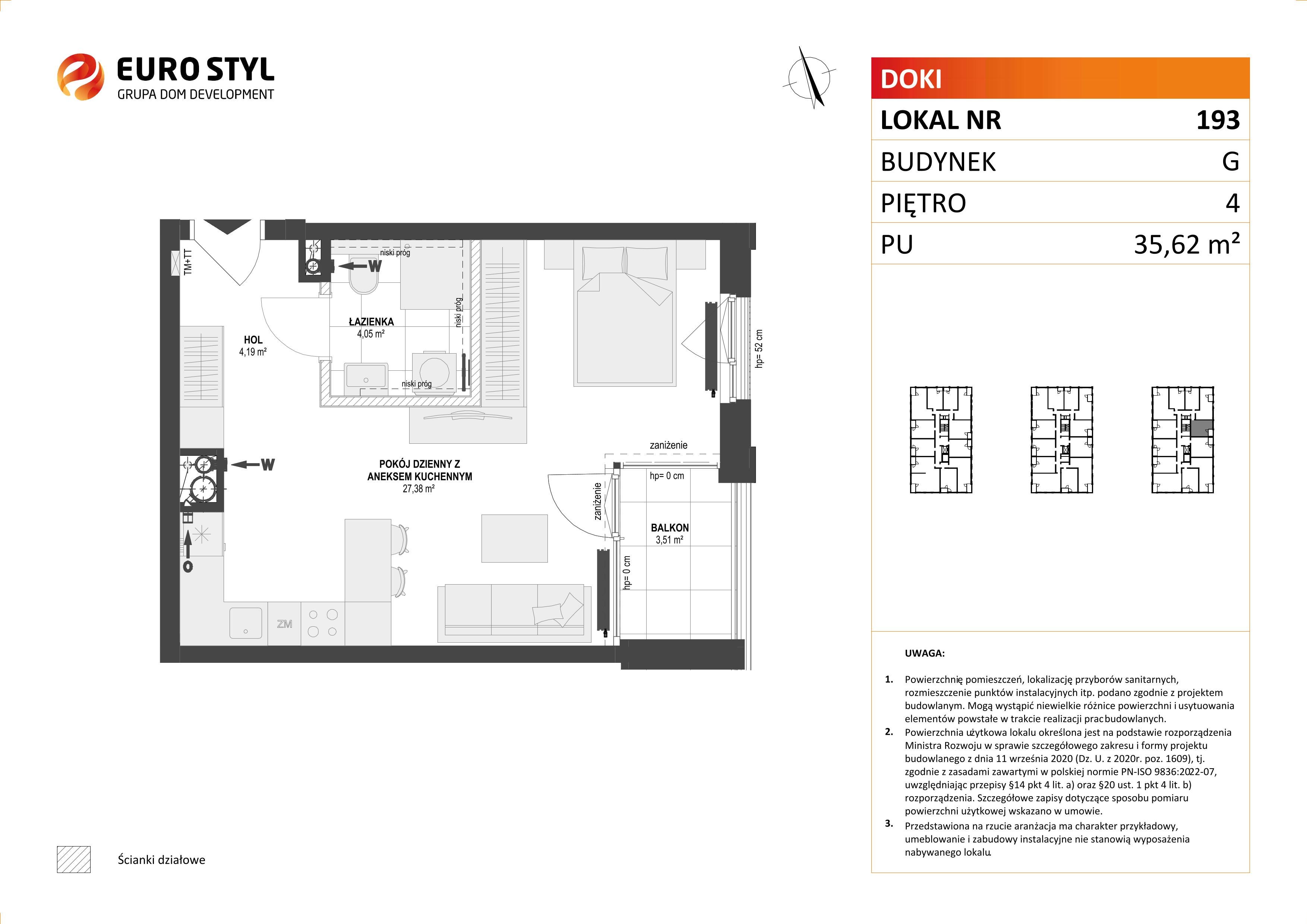 Mieszkanie 35,62 m², piętro 4, oferta nr G/193, DOKI Living - etap II, Gdańsk, Śródmieście, ul. Aleja Doki-idx