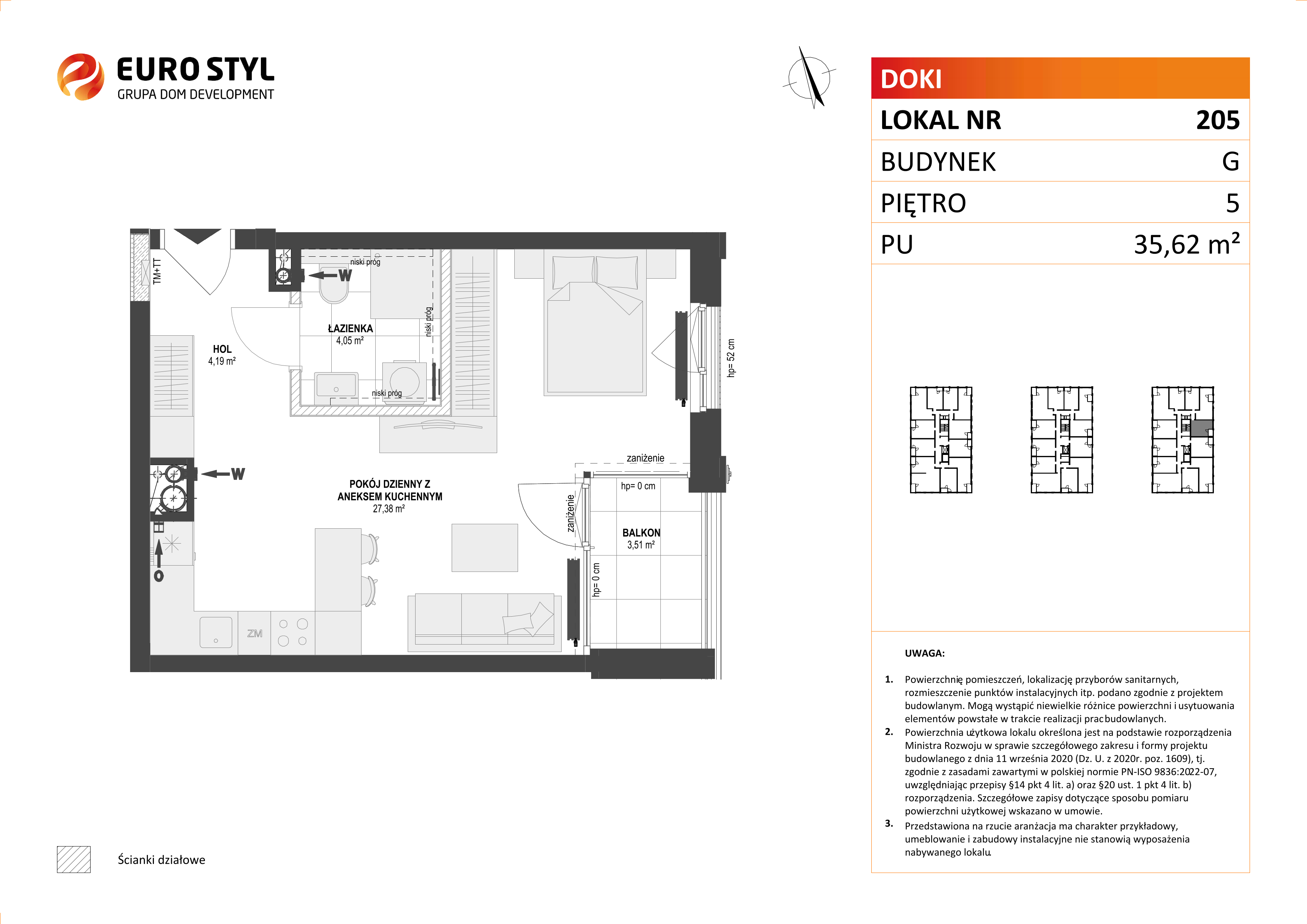 Mieszkanie 35,62 m², piętro 5, oferta nr G/205, DOKI Living - etap II, Gdańsk, Śródmieście, ul. Aleja Doki-idx