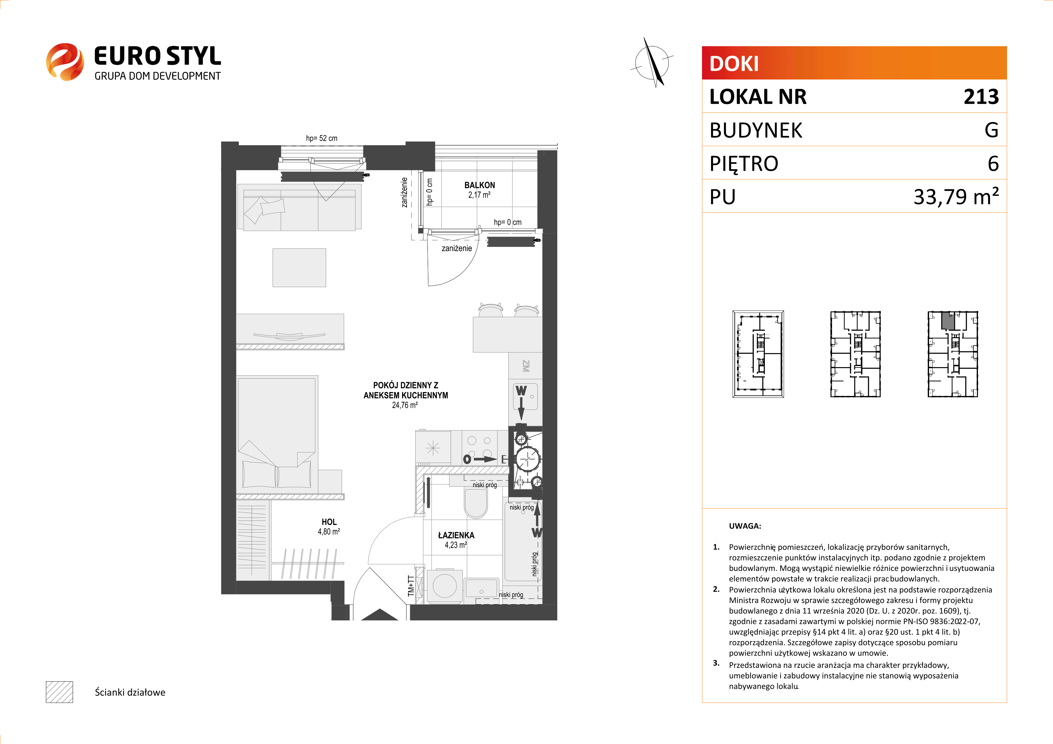 Mieszkanie 33,79 m², piętro 6, oferta nr G/213, DOKI Living - etap II, Gdańsk, Śródmieście, ul. Aleja Doki-idx