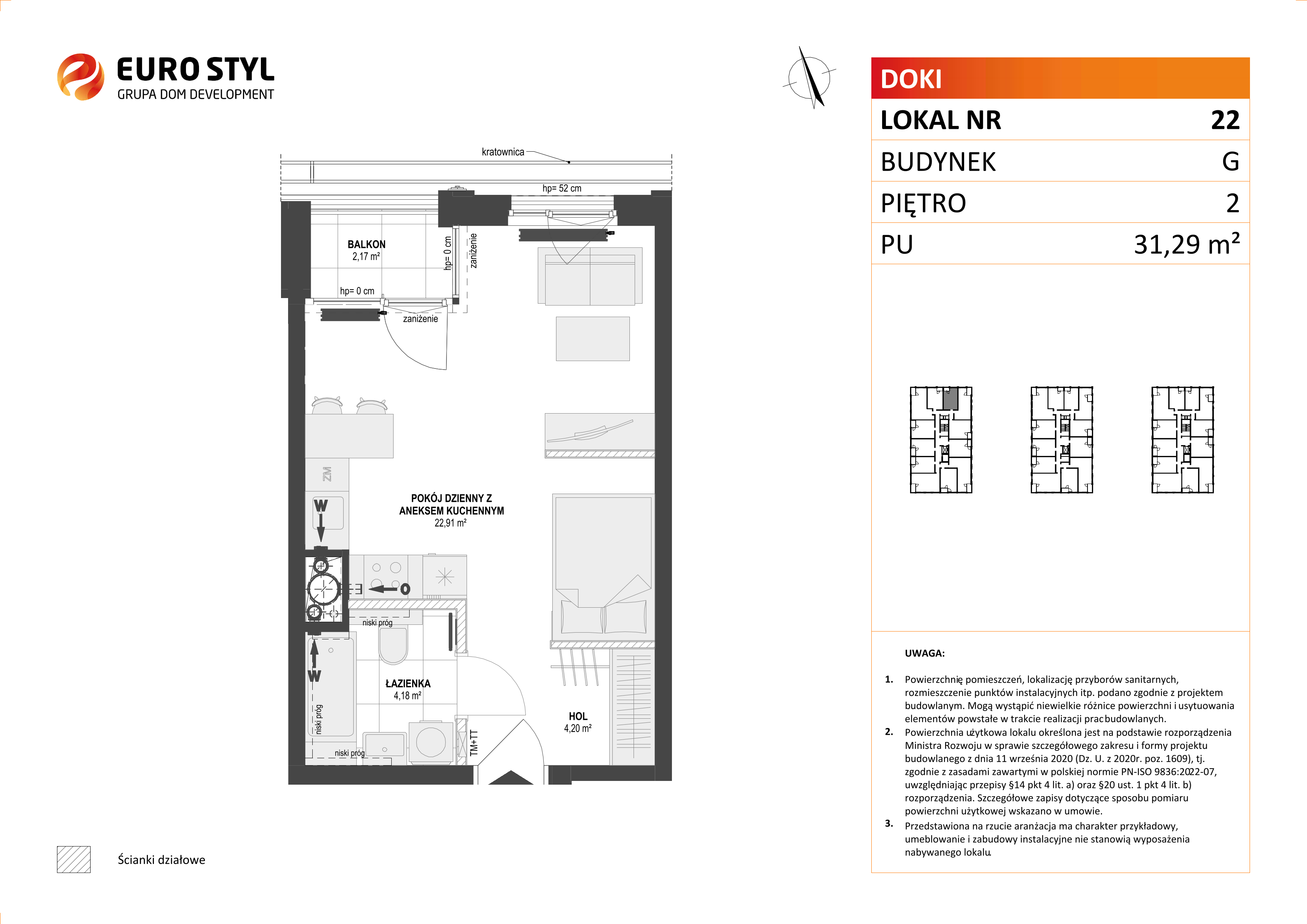 Mieszkanie 31,29 m², piętro 2, oferta nr G/22, DOKI Living - etap II, Gdańsk, Śródmieście, ul. Aleja Doki-idx