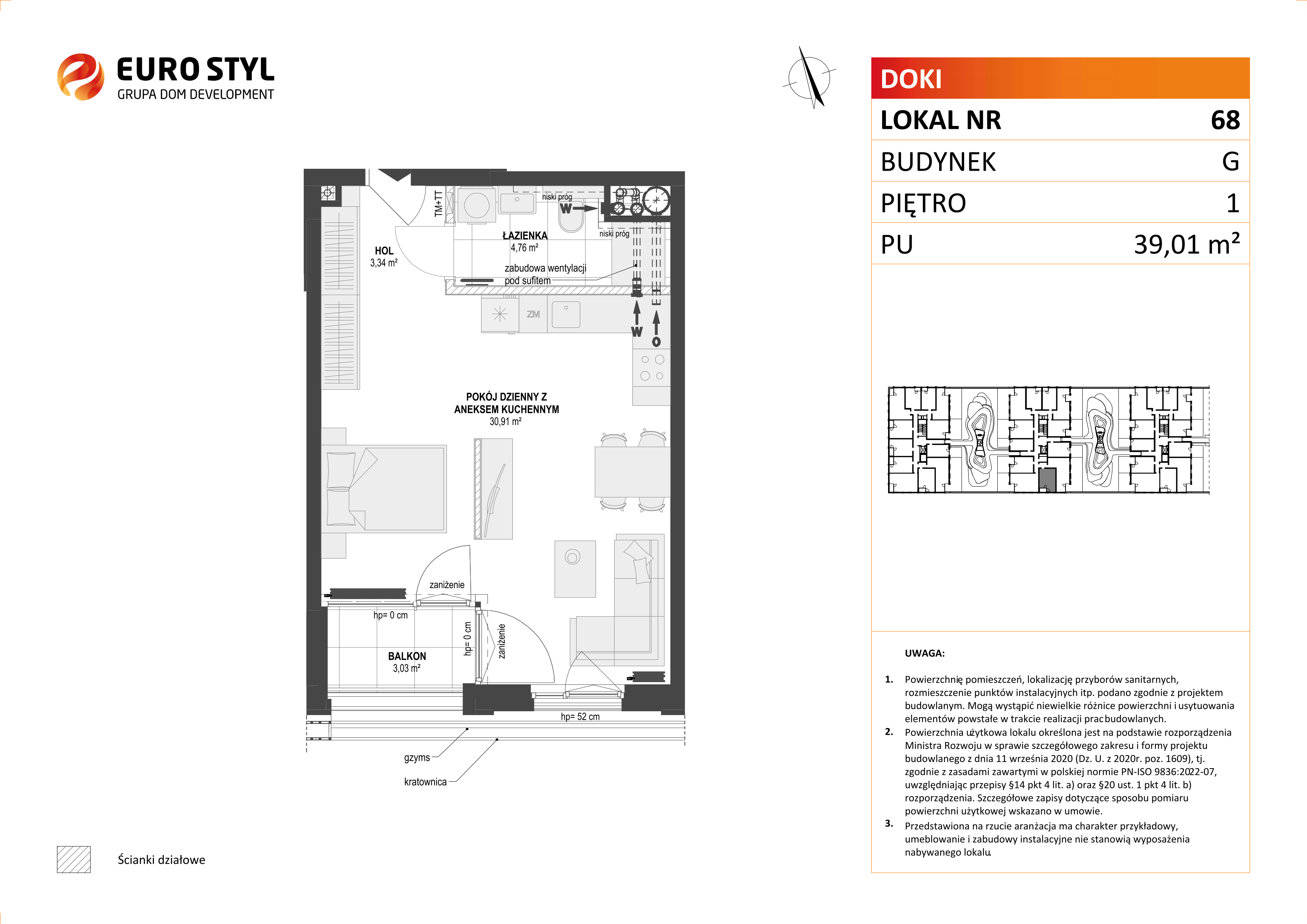 Mieszkanie 39,01 m², piętro 1, oferta nr G/68, DOKI Living - etap II, Gdańsk, Śródmieście, ul. Aleja Doki-idx