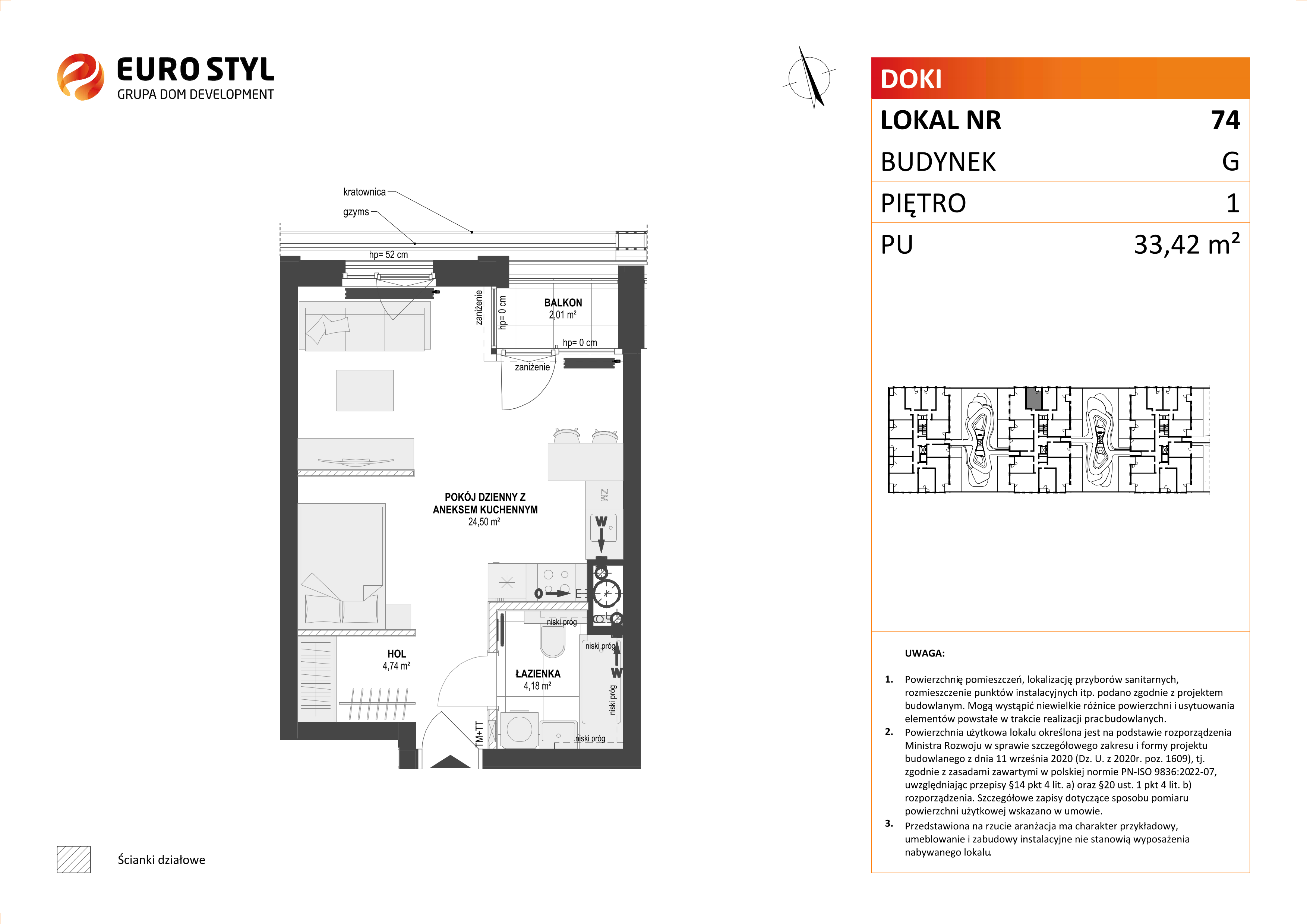 Mieszkanie 33,42 m², piętro 1, oferta nr G/74, DOKI Living - etap II, Gdańsk, Śródmieście, ul. Aleja Doki-idx