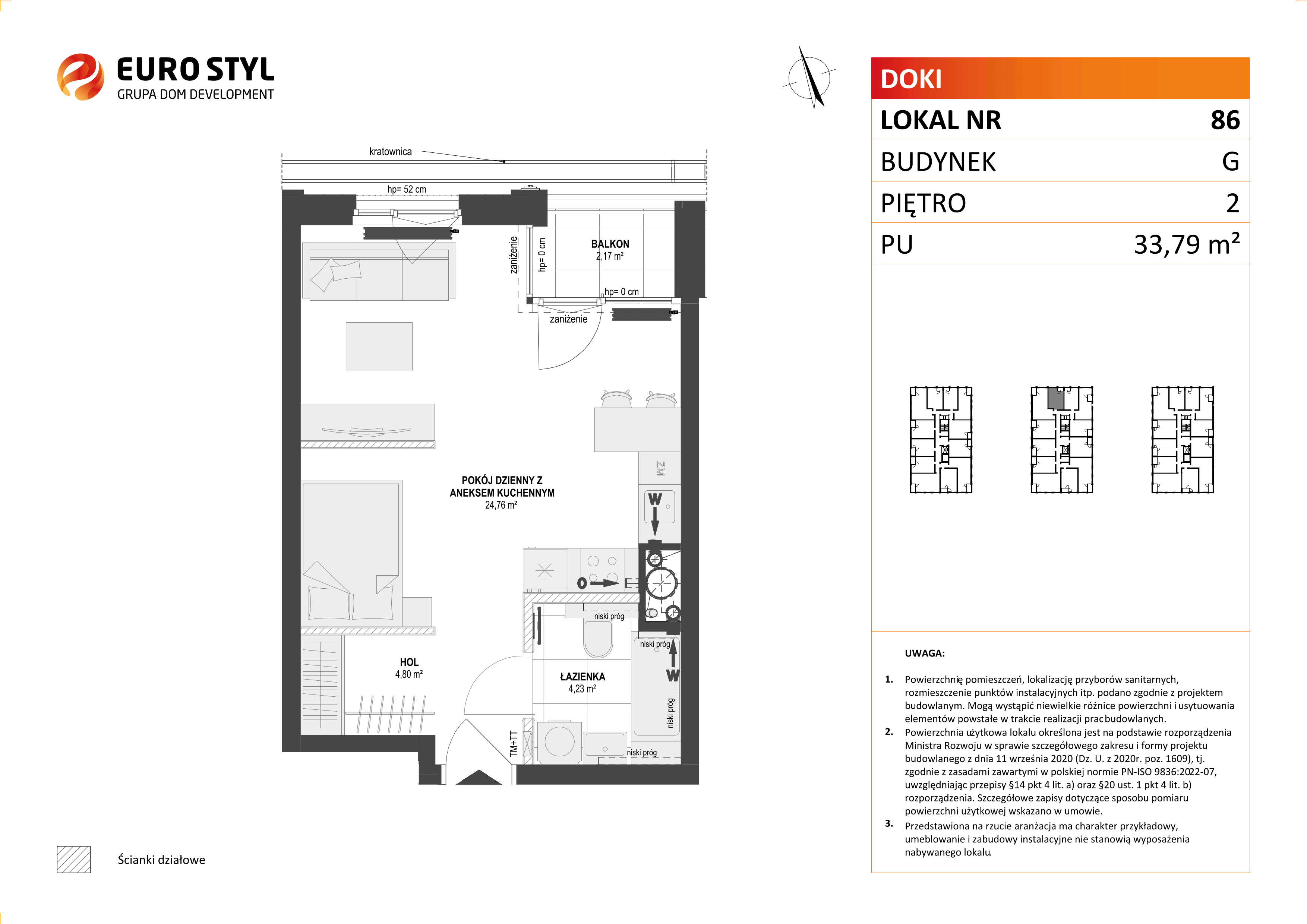 Mieszkanie 33,79 m², piętro 2, oferta nr G/86, DOKI Living - etap II, Gdańsk, Śródmieście, ul. Aleja Doki-idx