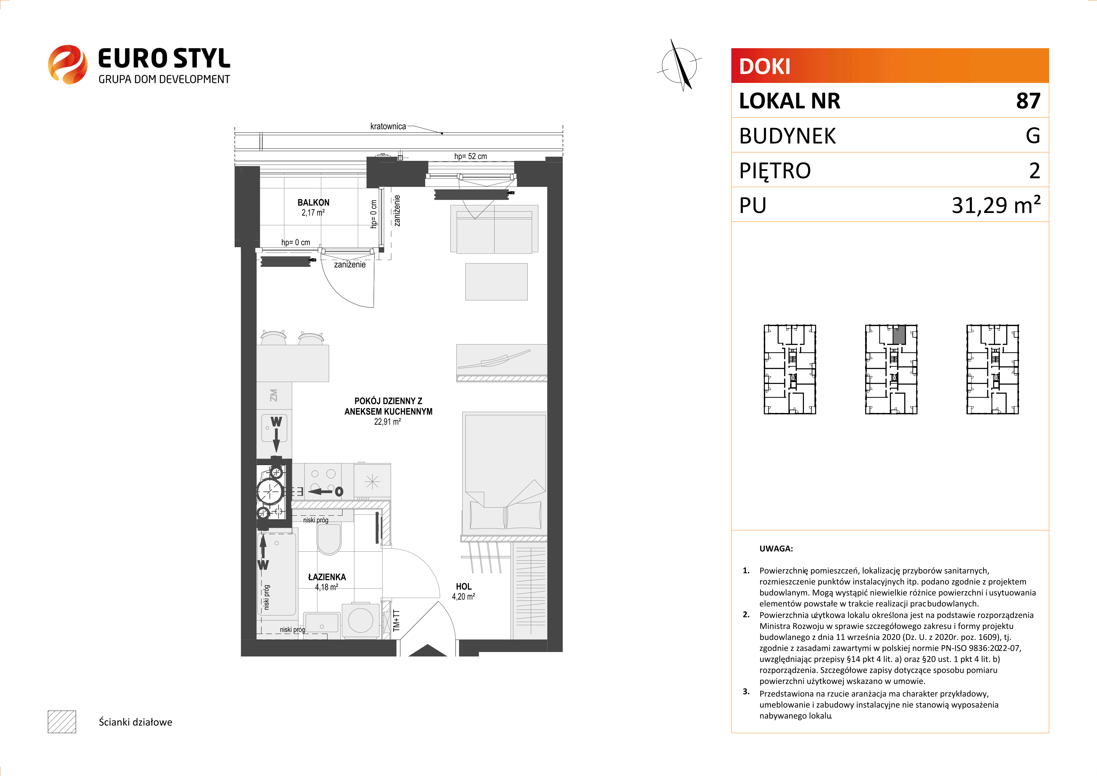 Mieszkanie 31,29 m², piętro 2, oferta nr G/87, DOKI Living - etap II, Gdańsk, Śródmieście, ul. Aleja Doki-idx