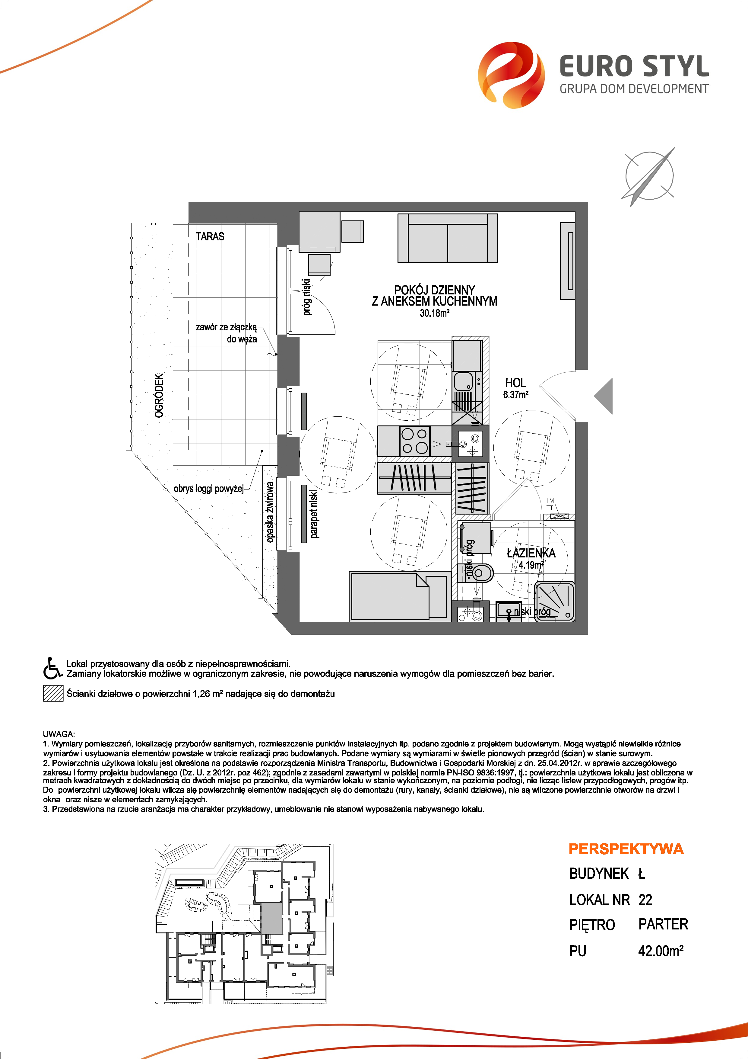 Mieszkanie 42,00 m², parter, oferta nr Ł/22, Perspektywa, Gdańsk, Siedlce, ul. Powstańców Warszawskich-idx