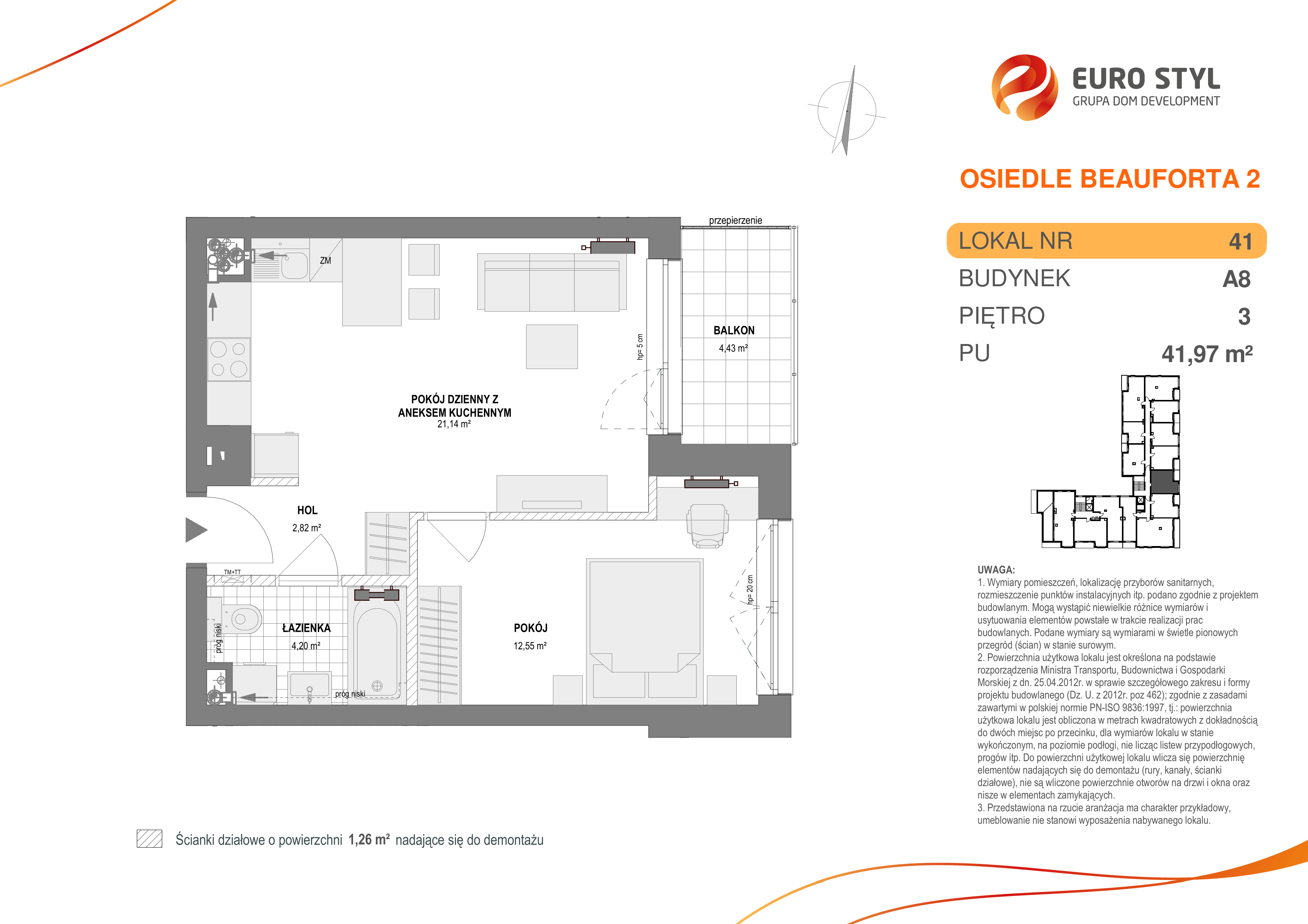 Mieszkanie 41,97 m², piętro 3, oferta nr A8/41, Osiedle Beauforta 2, Gdynia, Pogórze, ul. H. Derdowskiego-idx