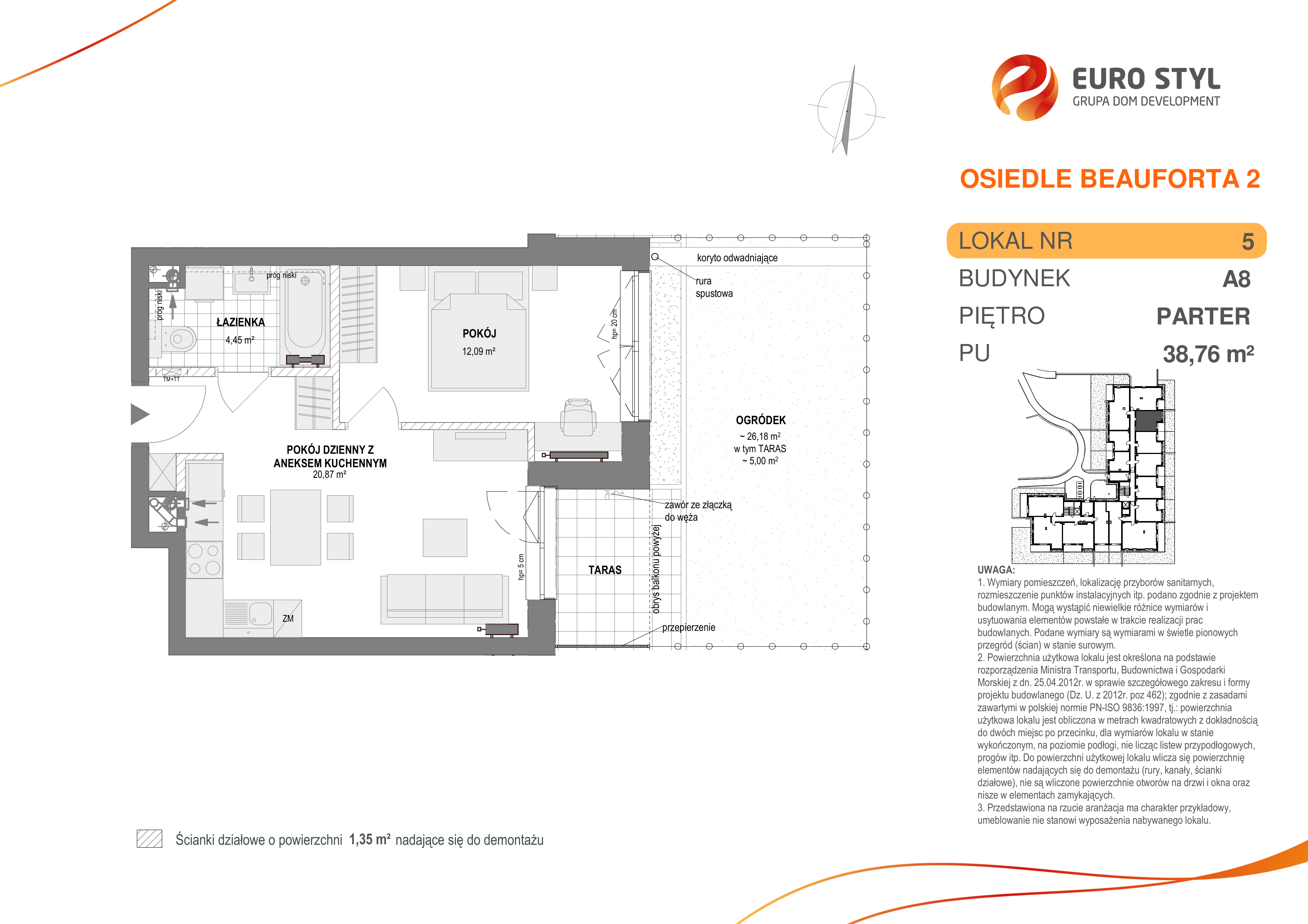 Mieszkanie 38,76 m², parter, oferta nr A8/5, Osiedle Beauforta 2, Gdynia, Pogórze, ul. H. Derdowskiego-idx