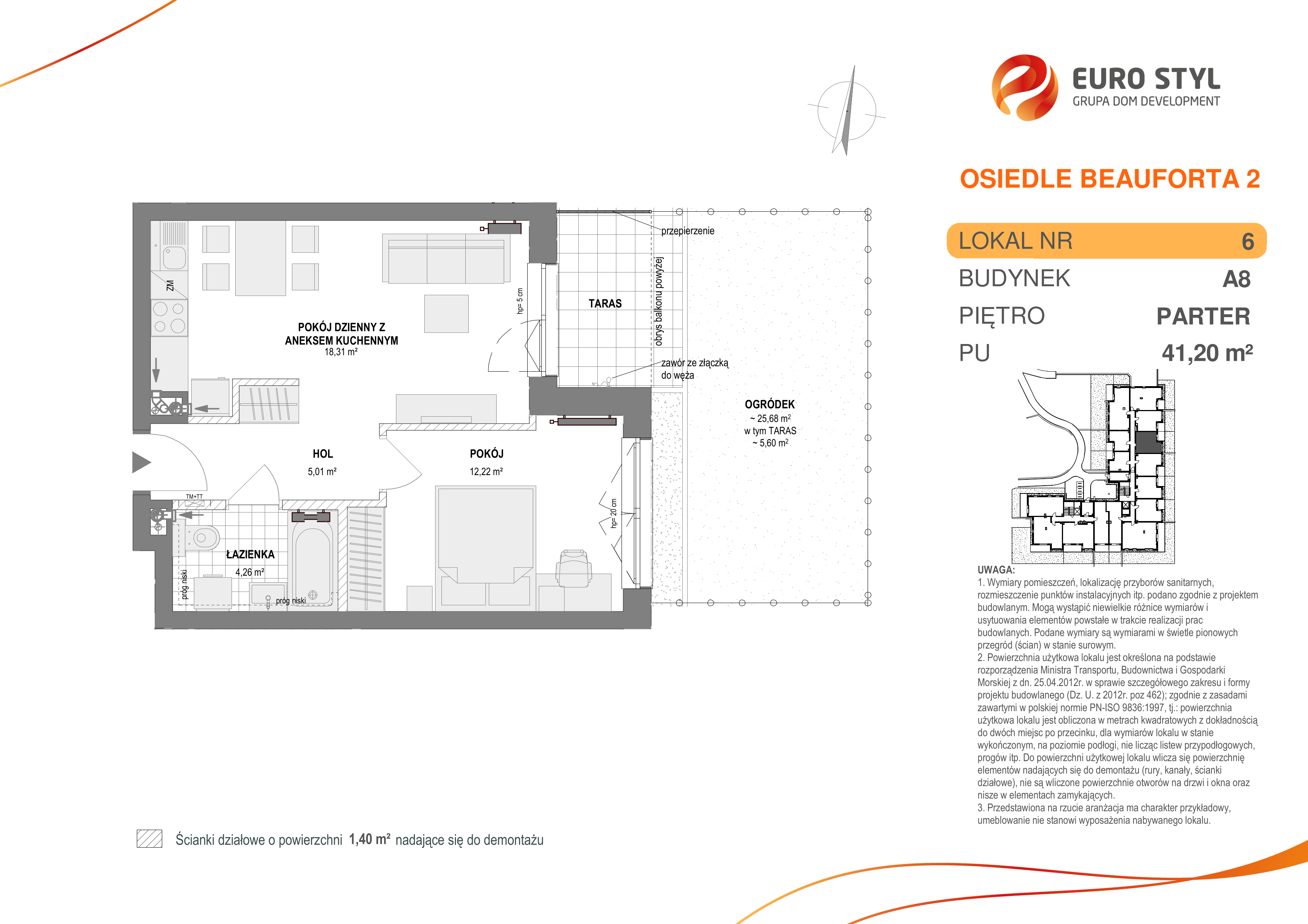 Mieszkanie 41,20 m², parter, oferta nr A8/6, Osiedle Beauforta 2, Gdynia, Pogórze, ul. H. Derdowskiego-idx