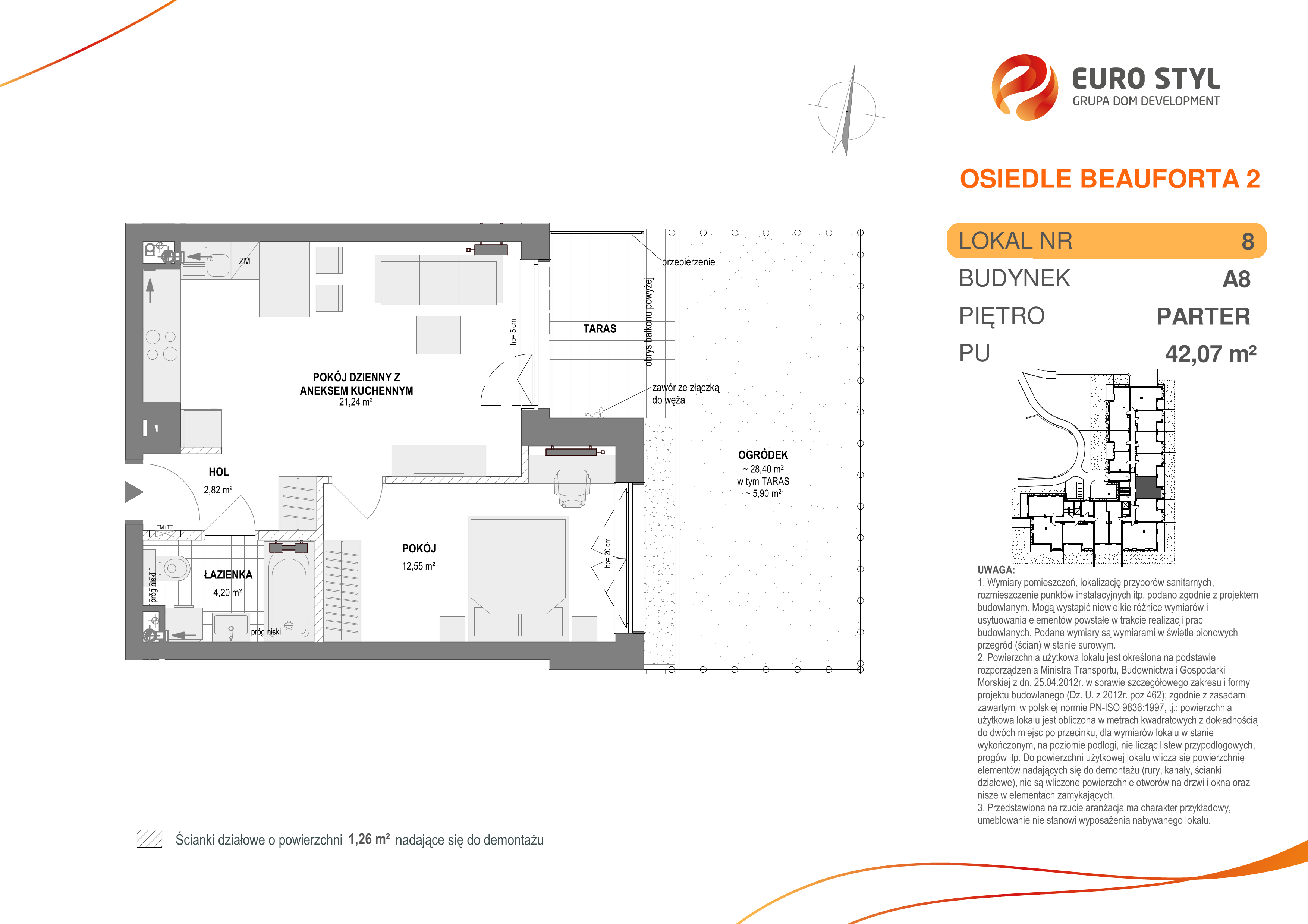 Mieszkanie 42,07 m², parter, oferta nr A8/8, Osiedle Beauforta 2, Gdynia, Pogórze, ul. H. Derdowskiego-idx