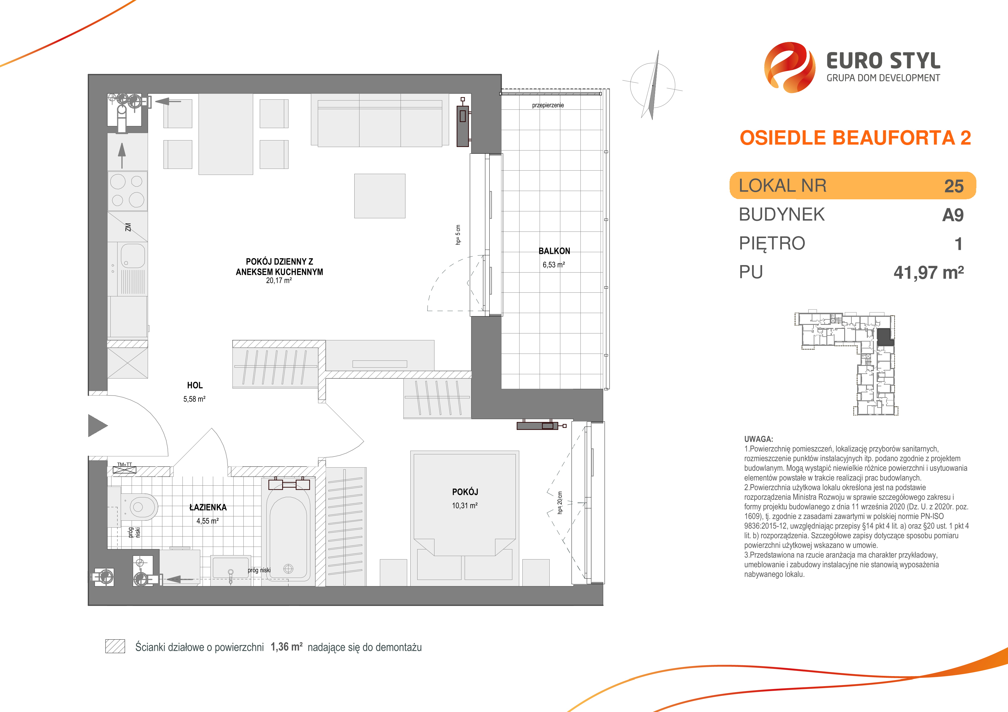 Mieszkanie 41,97 m², piętro 1, oferta nr A9/25, Osiedle Beauforta 2, Gdynia, Pogórze, ul. H. Derdowskiego-idx