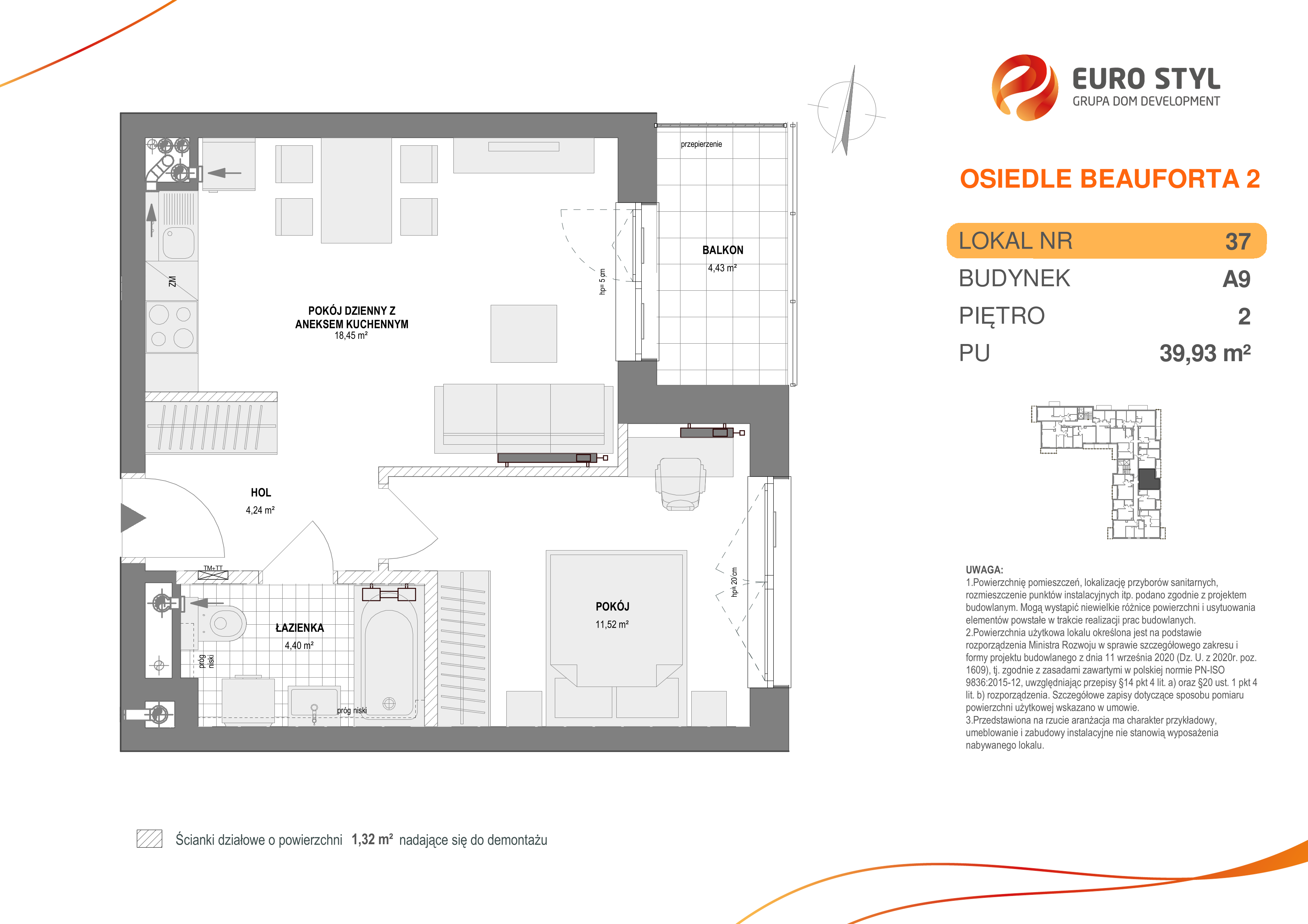 Mieszkanie 39,93 m², piętro 2, oferta nr A9/37, Osiedle Beauforta 2, Gdynia, Pogórze, ul. H. Derdowskiego-idx