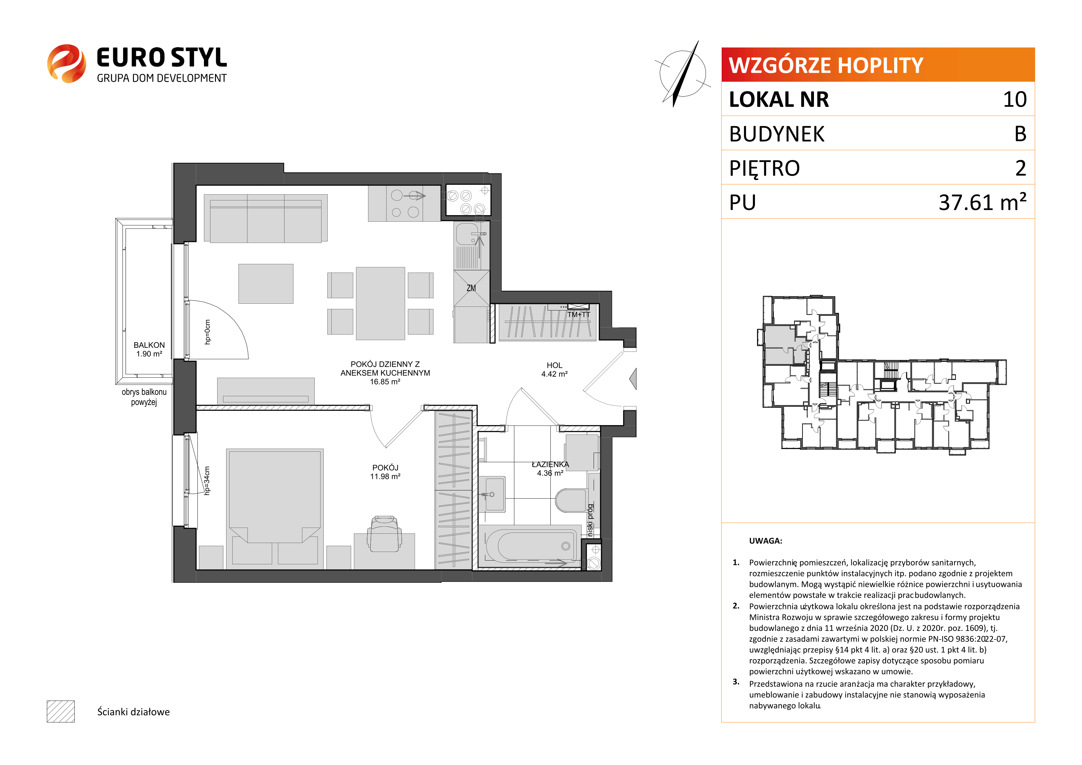 Mieszkanie 37,61 m², piętro 2, oferta nr B/10, Wzgórze Hoplity etap II, Gdańsk, Ujeścisko-Łostowice, Ujeścisko, ul. Kartuska-idx