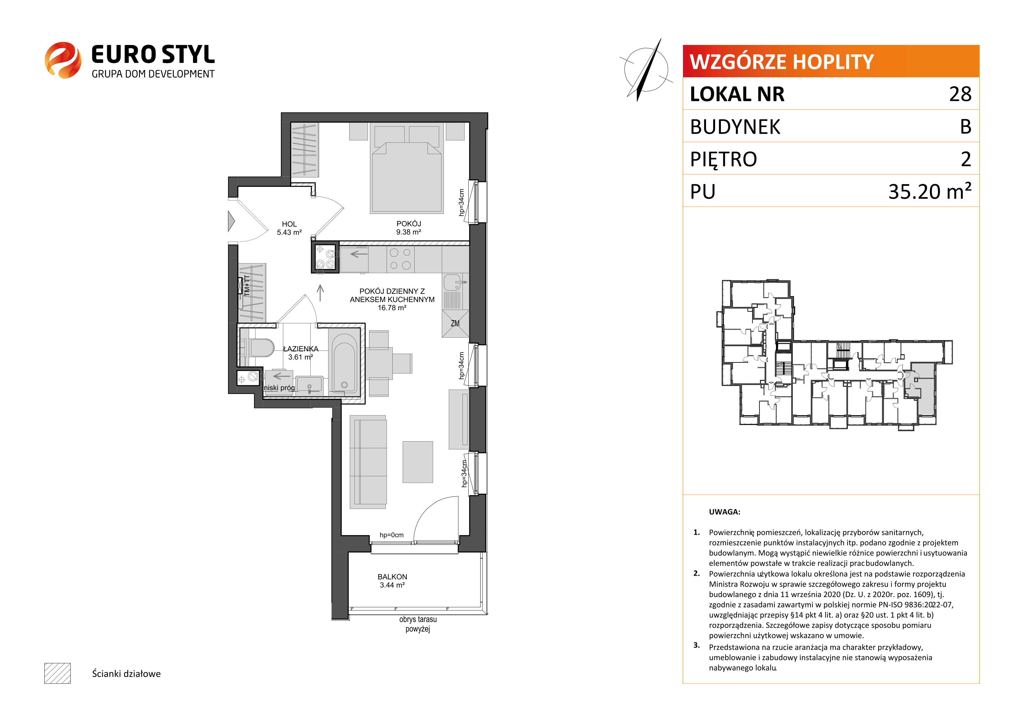 Mieszkanie 35,20 m², piętro 2, oferta nr B/28, Wzgórze Hoplity etap II, Gdańsk, Ujeścisko-Łostowice, Ujeścisko, ul. Kartuska-idx