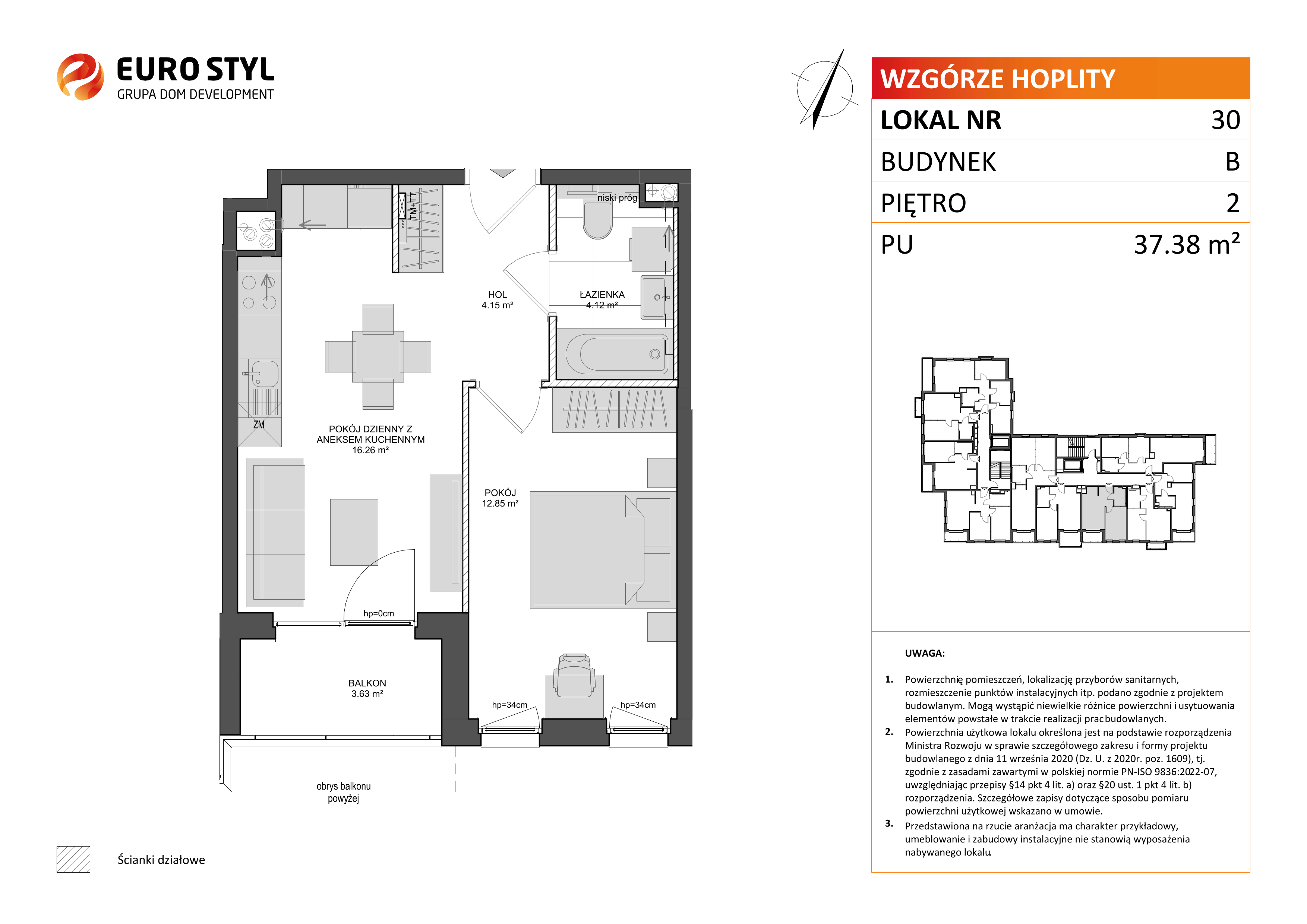 Mieszkanie 37,38 m², piętro 2, oferta nr B/30, Wzgórze Hoplity etap II, Gdańsk, Ujeścisko-Łostowice, Ujeścisko, ul. Kartuska-idx