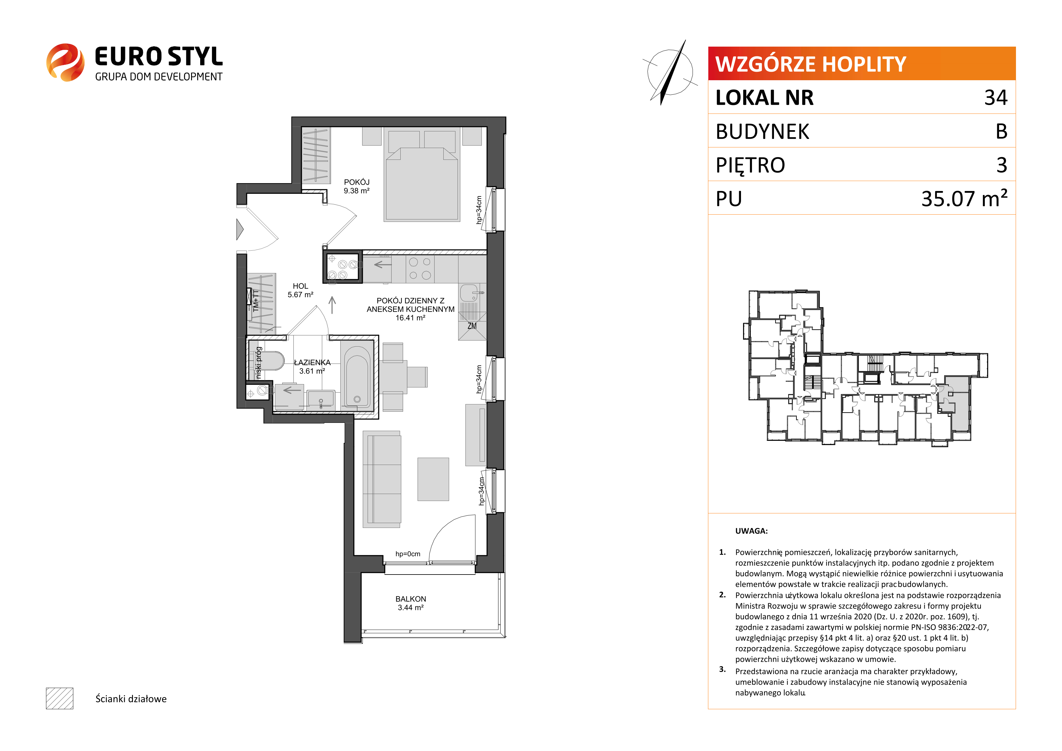 Mieszkanie 35,07 m², piętro 3, oferta nr B/34, Wzgórze Hoplity etap II, Gdańsk, Ujeścisko-Łostowice, Ujeścisko, ul. Kartuska-idx