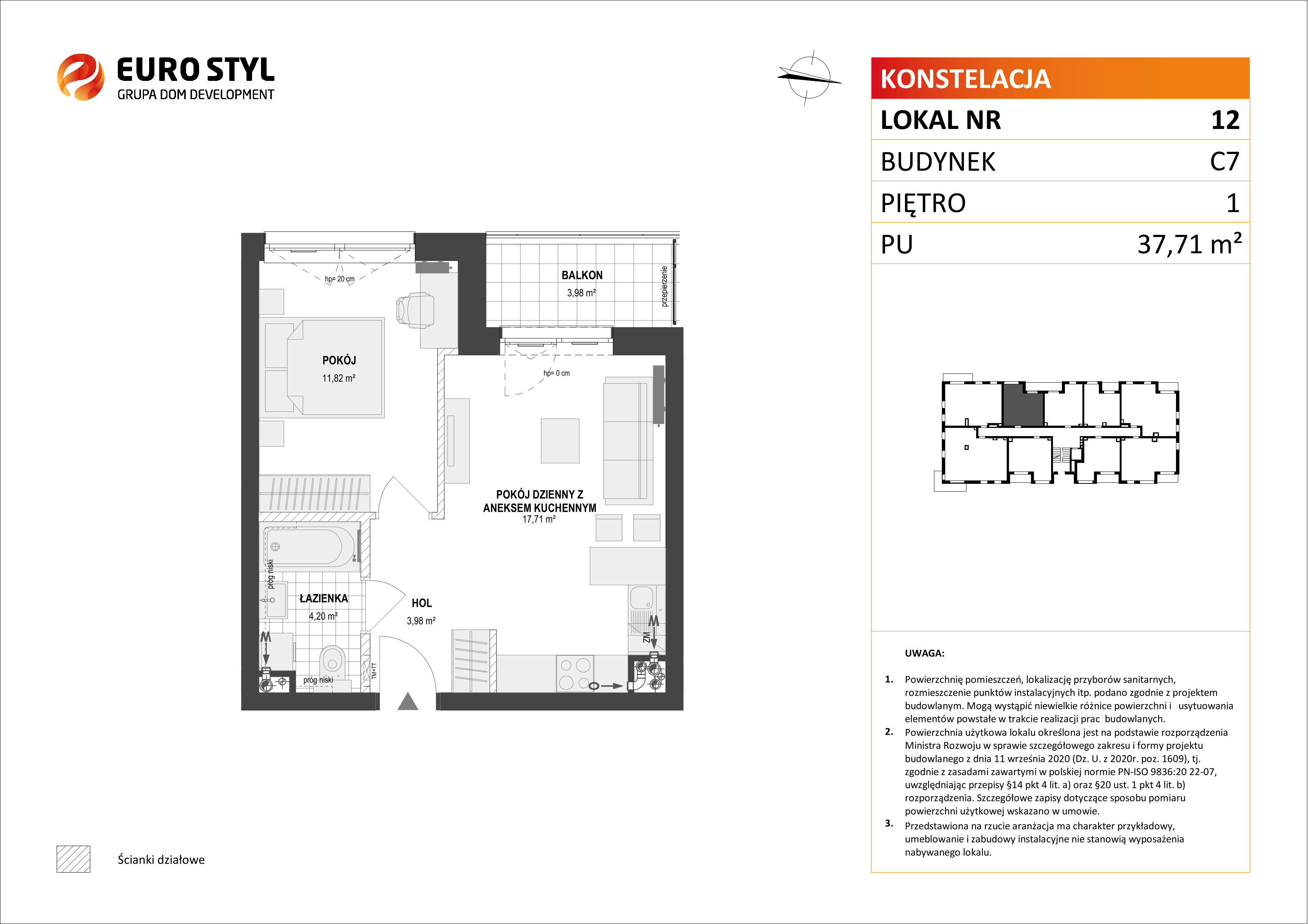 Mieszkanie 37,71 m², piętro 1, oferta nr C7/12, Konstelacja etap II, Gdynia, Pogórze, ul. Paderewskiego-idx