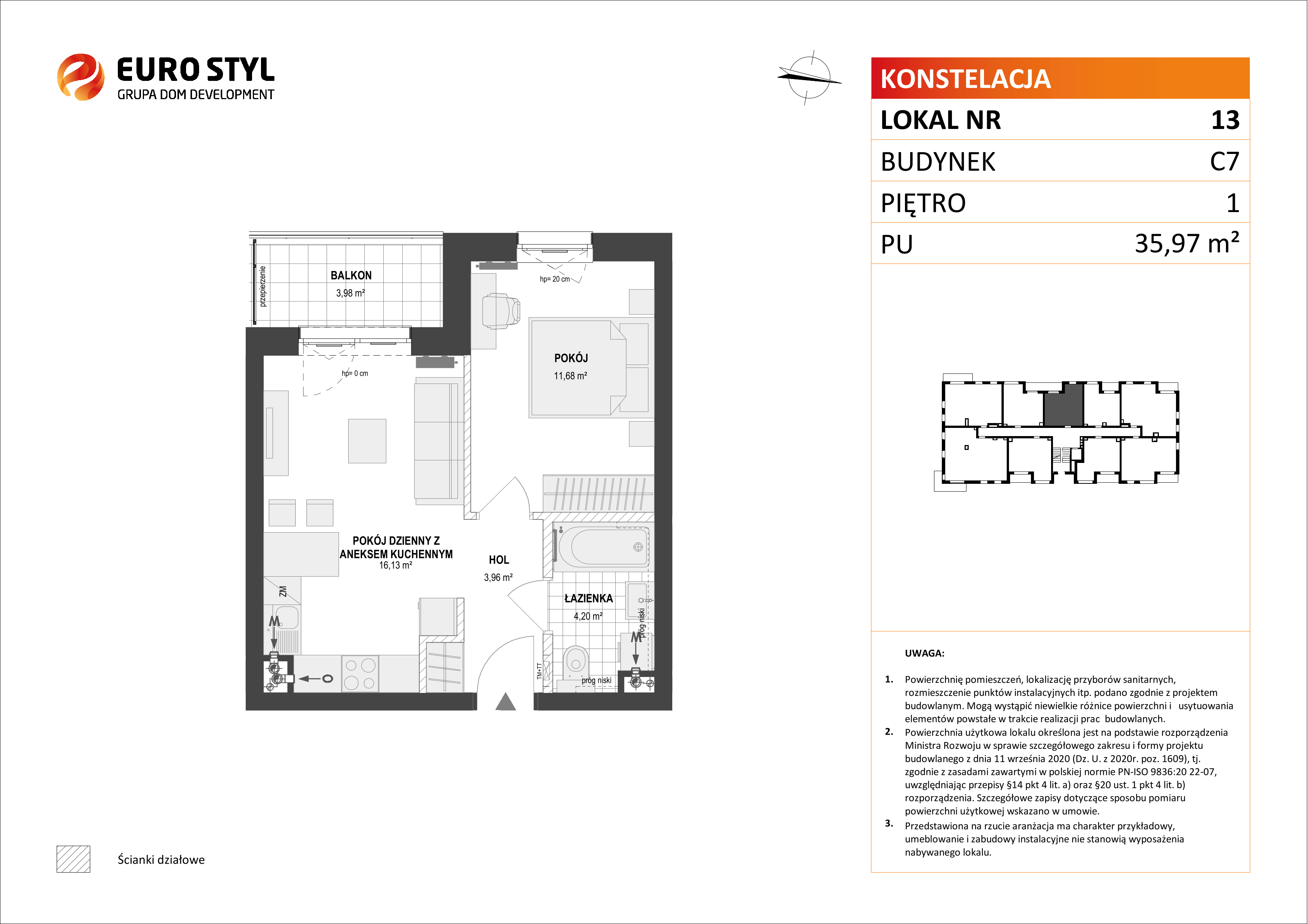 Mieszkanie 35,97 m², piętro 1, oferta nr C7/13, Konstelacja etap II, Gdynia, Pogórze, ul. Paderewskiego-idx