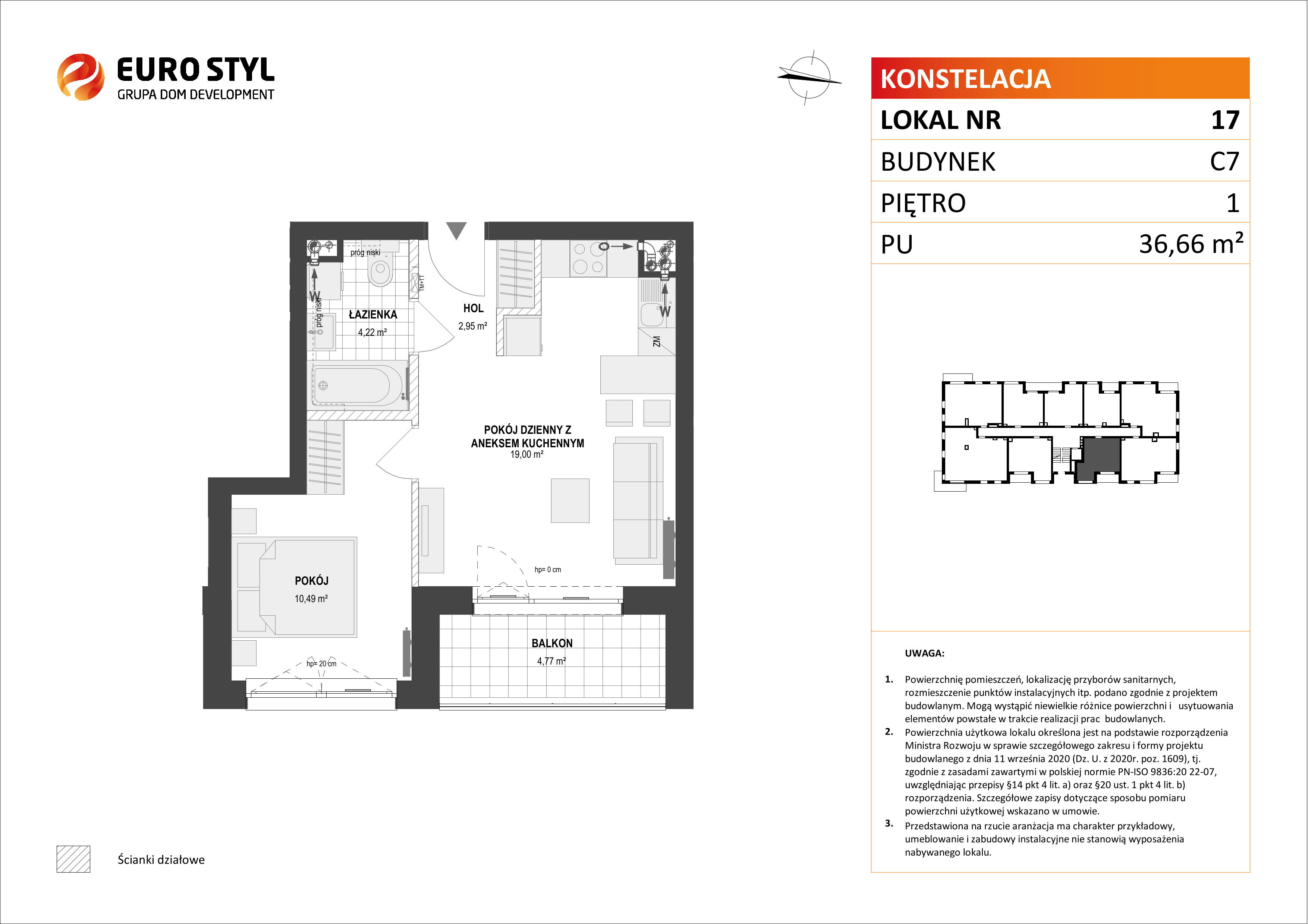 Mieszkanie 36,66 m², piętro 1, oferta nr C7/17, Konstelacja etap II, Gdynia, Pogórze, ul. Paderewskiego-idx