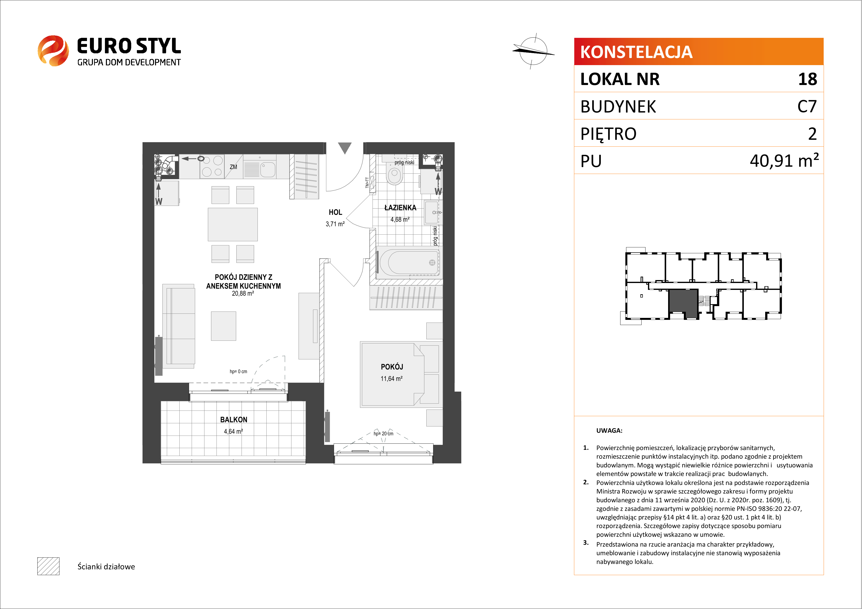 Mieszkanie 40,91 m², piętro 2, oferta nr C7/18, Konstelacja etap II, Gdynia, Pogórze, ul. Paderewskiego-idx