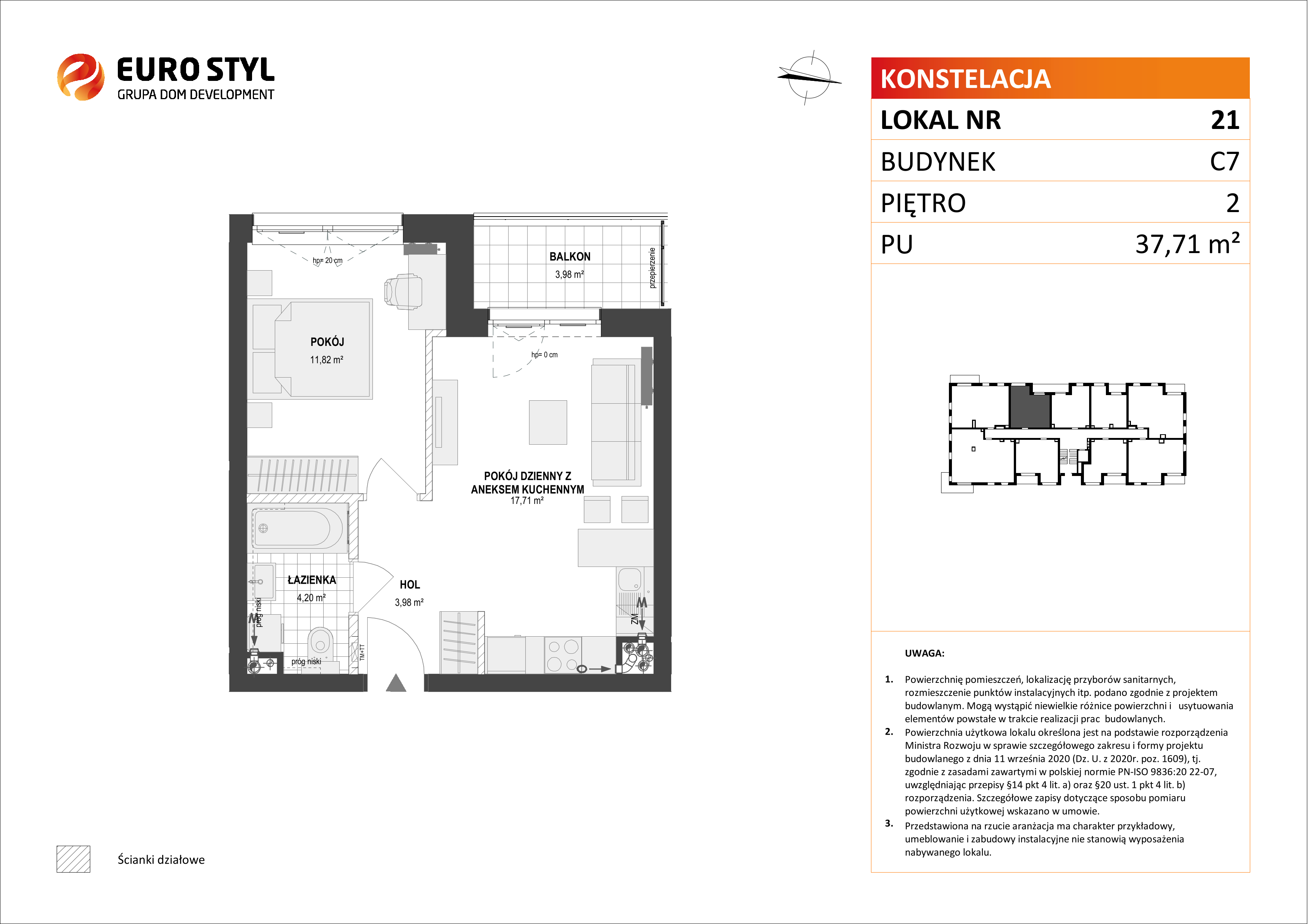 Mieszkanie 37,71 m², piętro 2, oferta nr C7/21, Konstelacja etap II, Gdynia, Pogórze, ul. Paderewskiego-idx