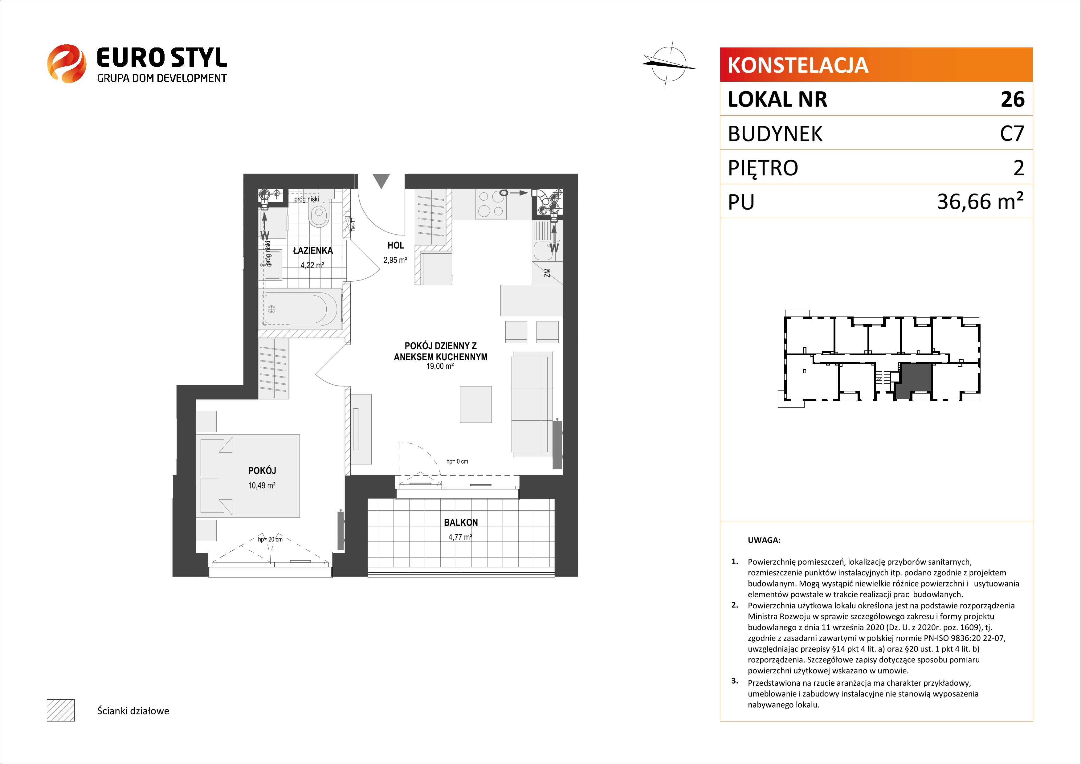 Mieszkanie 36,66 m², piętro 2, oferta nr C7/26, Konstelacja etap II, Gdynia, Pogórze, ul. Paderewskiego-idx