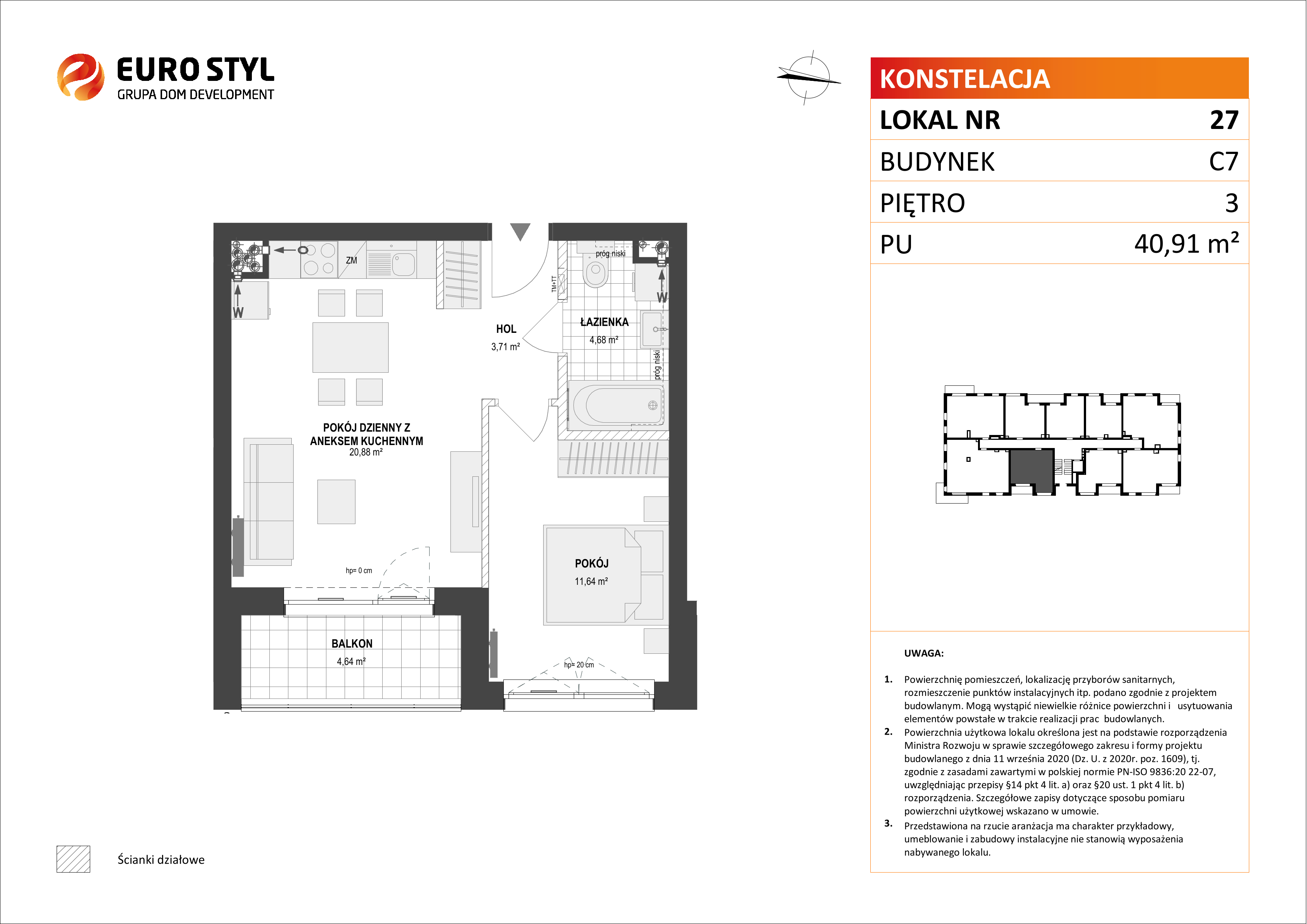 Mieszkanie 40,91 m², piętro 3, oferta nr C7/27, Konstelacja etap II, Gdynia, Pogórze, ul. Paderewskiego-idx