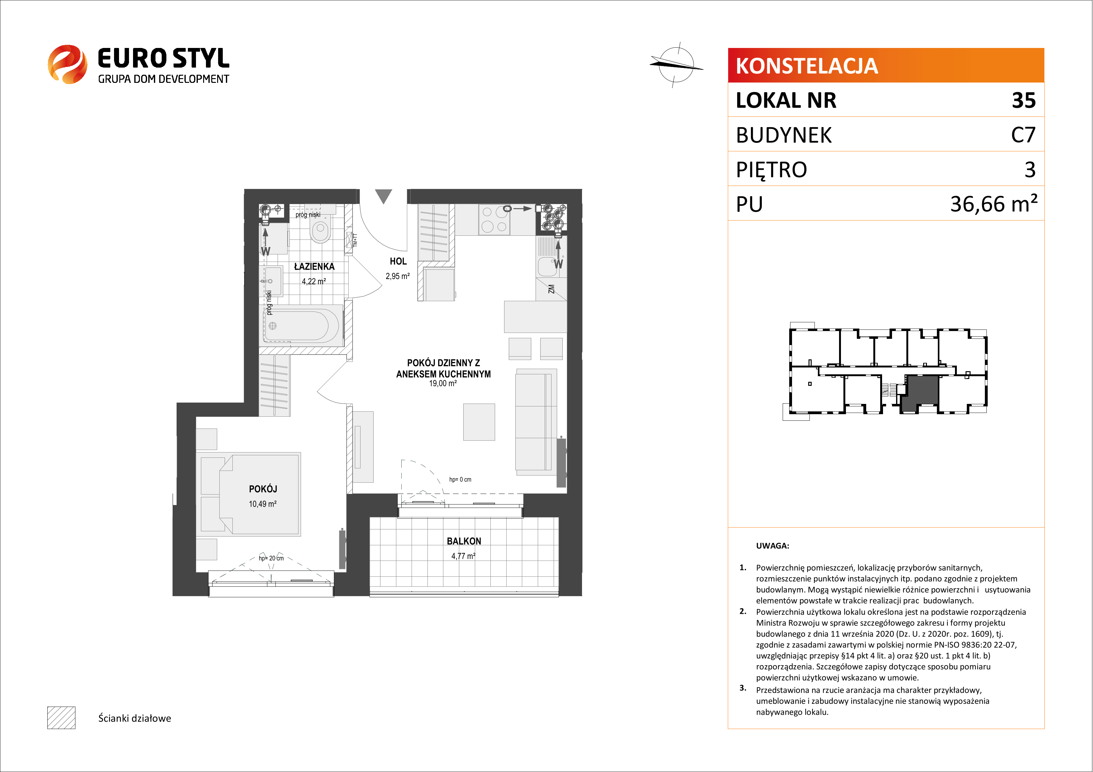 Mieszkanie 36,66 m², piętro 3, oferta nr C7/35, Konstelacja etap II, Gdynia, Pogórze, ul. Paderewskiego-idx