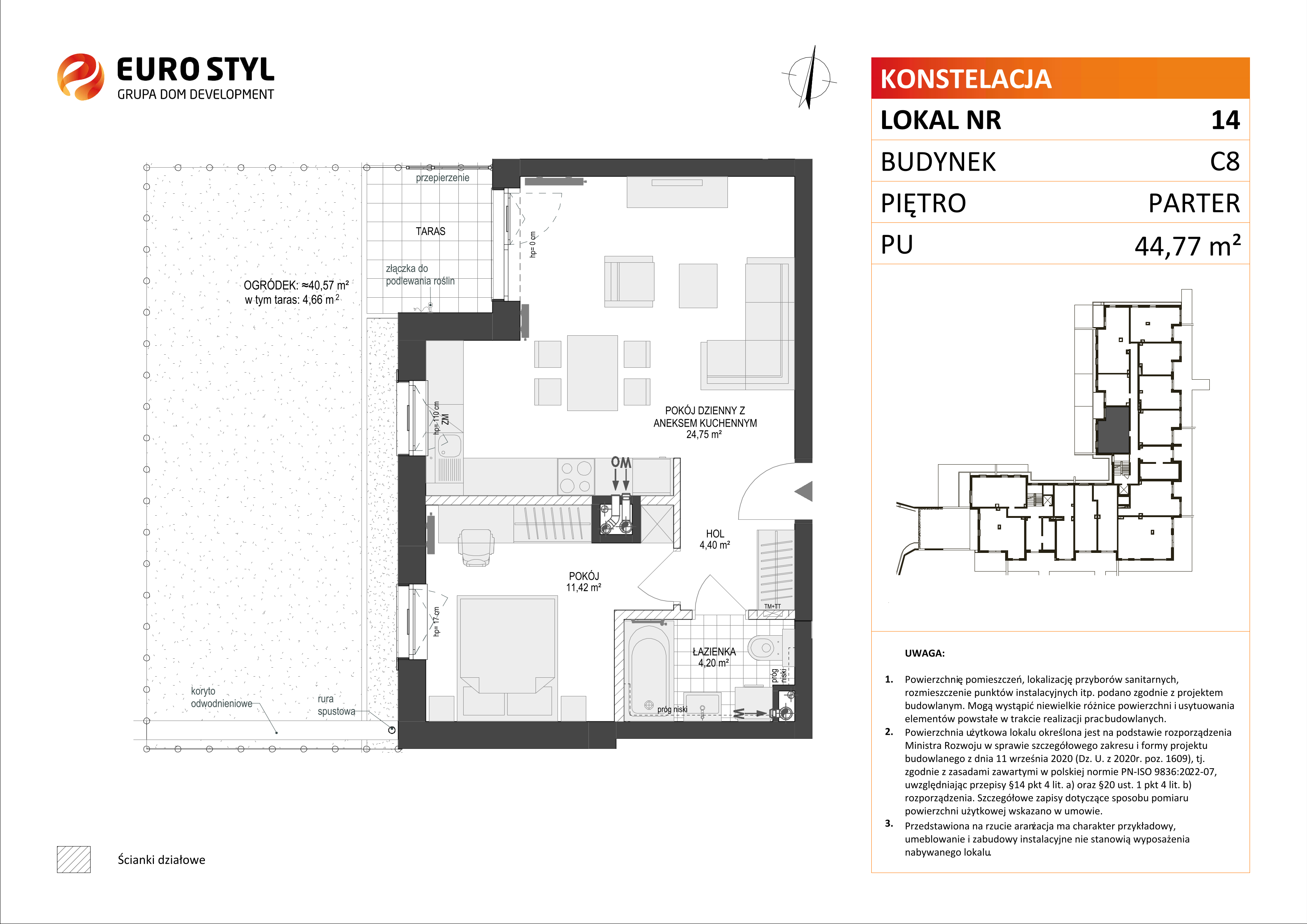 Mieszkanie 44,77 m², parter, oferta nr C8/14, Konstelacja etap II, Gdynia, Pogórze, ul. Paderewskiego-idx