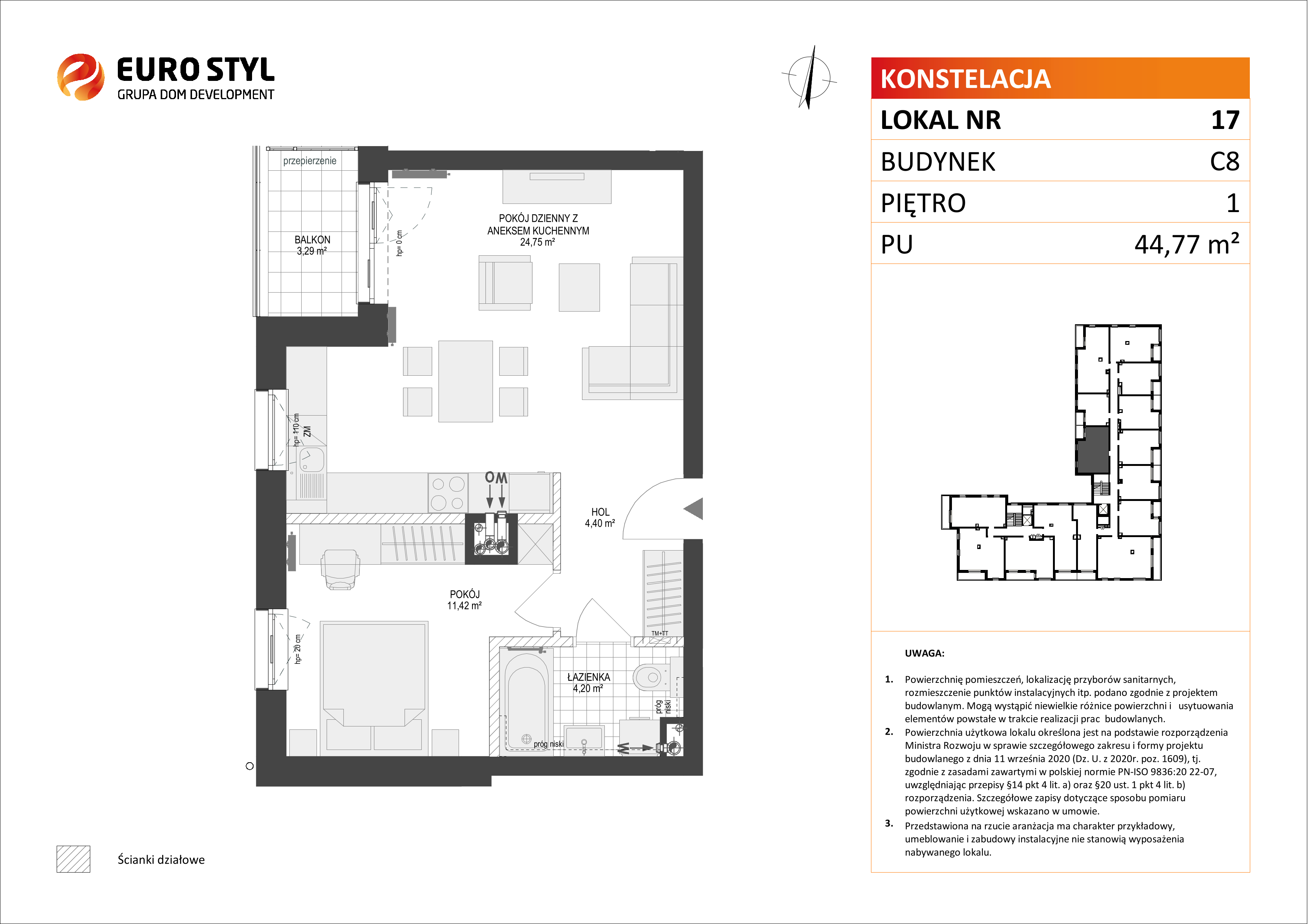 Mieszkanie 44,77 m², piętro 1, oferta nr C8/17, Konstelacja etap II, Gdynia, Pogórze, ul. Paderewskiego-idx