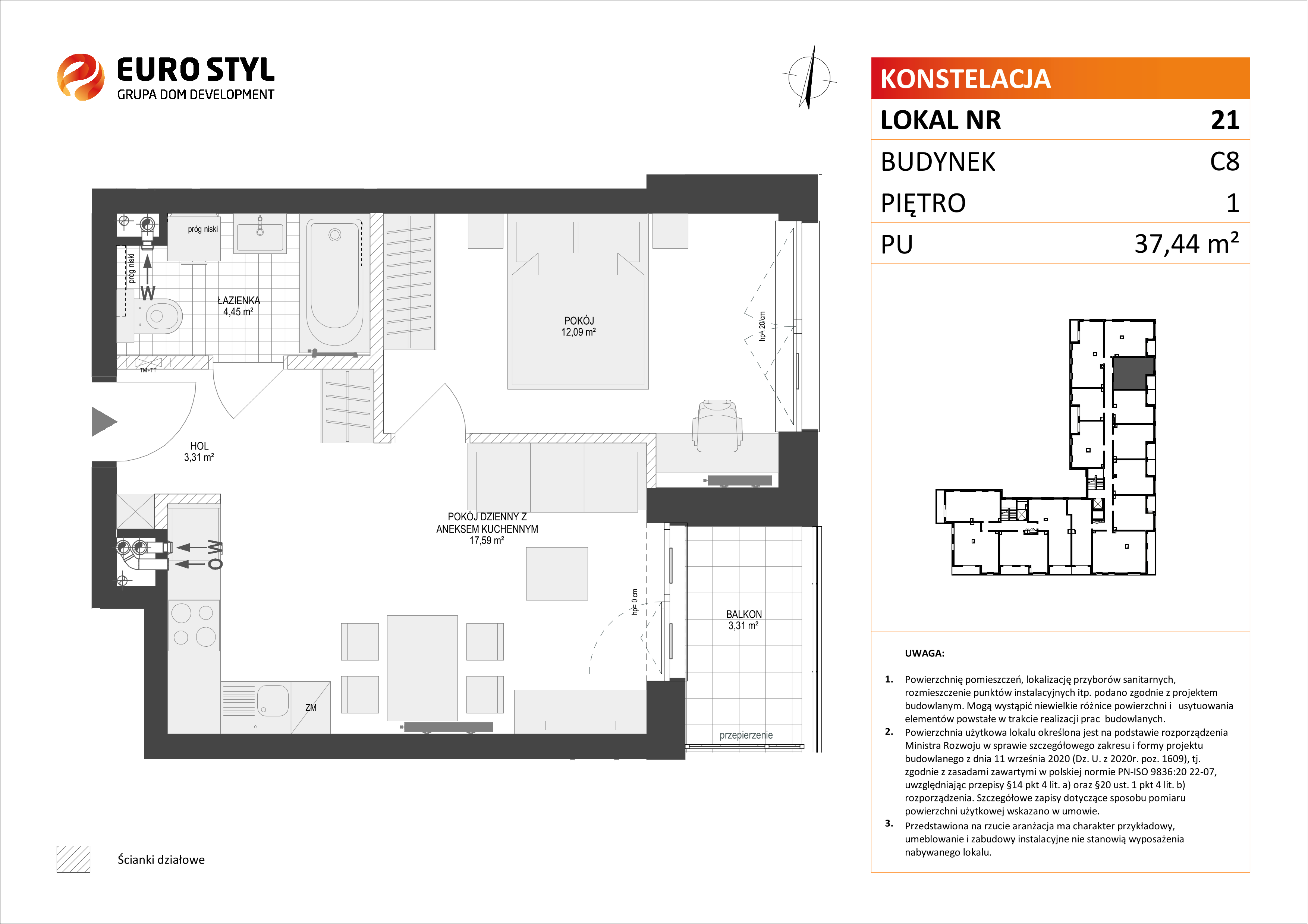 Mieszkanie 37,44 m², piętro 1, oferta nr C8/21, Konstelacja etap II, Gdynia, Pogórze, ul. Paderewskiego-idx