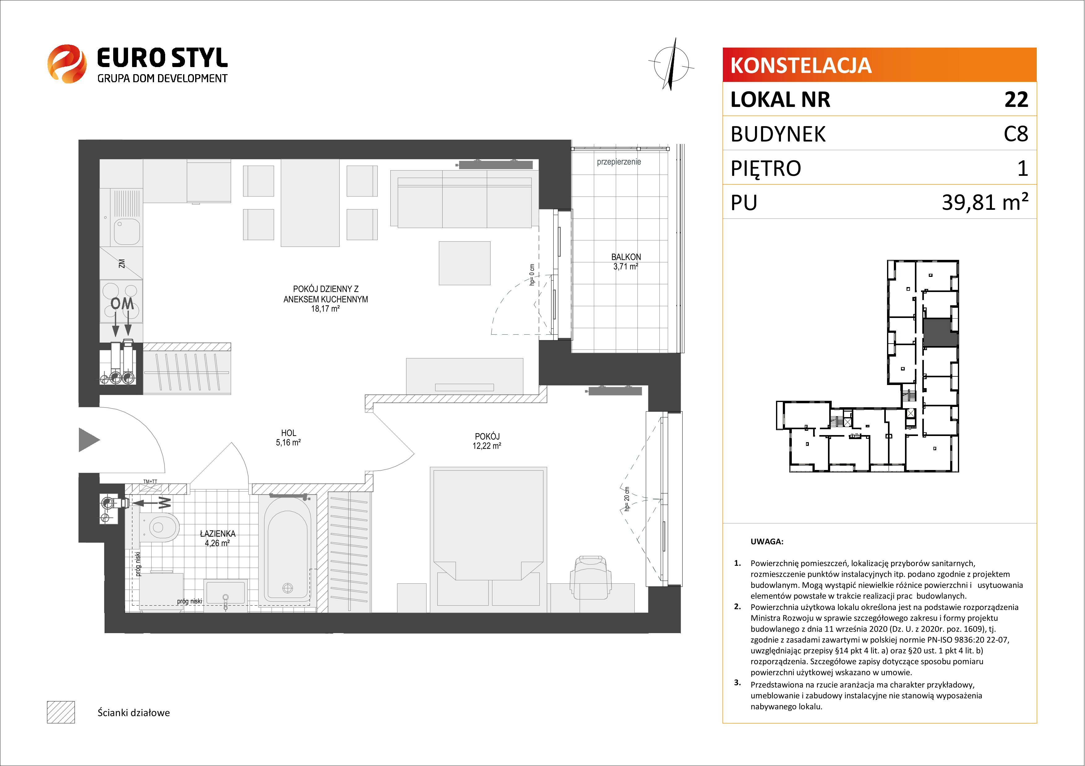 Mieszkanie 39,81 m², piętro 1, oferta nr C8/22, Konstelacja etap II, Gdynia, Pogórze, ul. Paderewskiego-idx