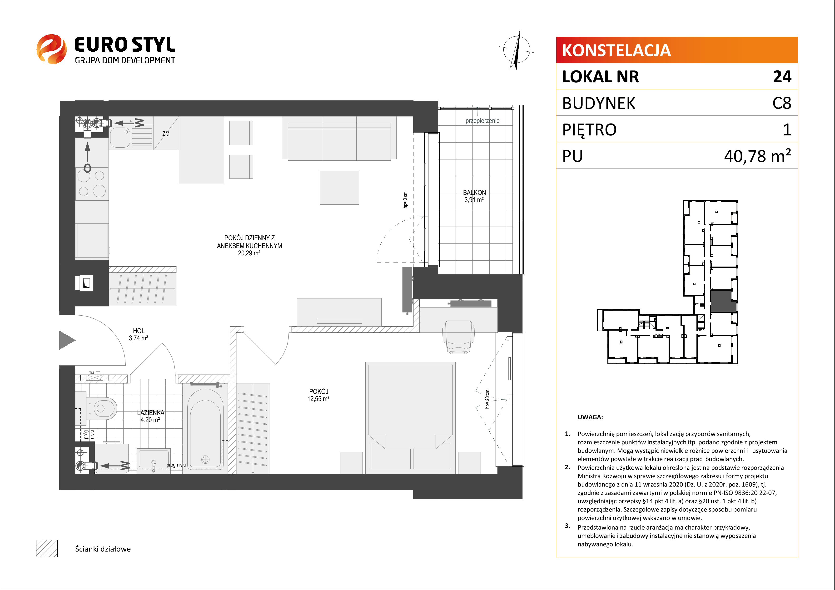 Mieszkanie 40,78 m², piętro 1, oferta nr C8/24, Konstelacja etap II, Gdynia, Pogórze, ul. Paderewskiego-idx