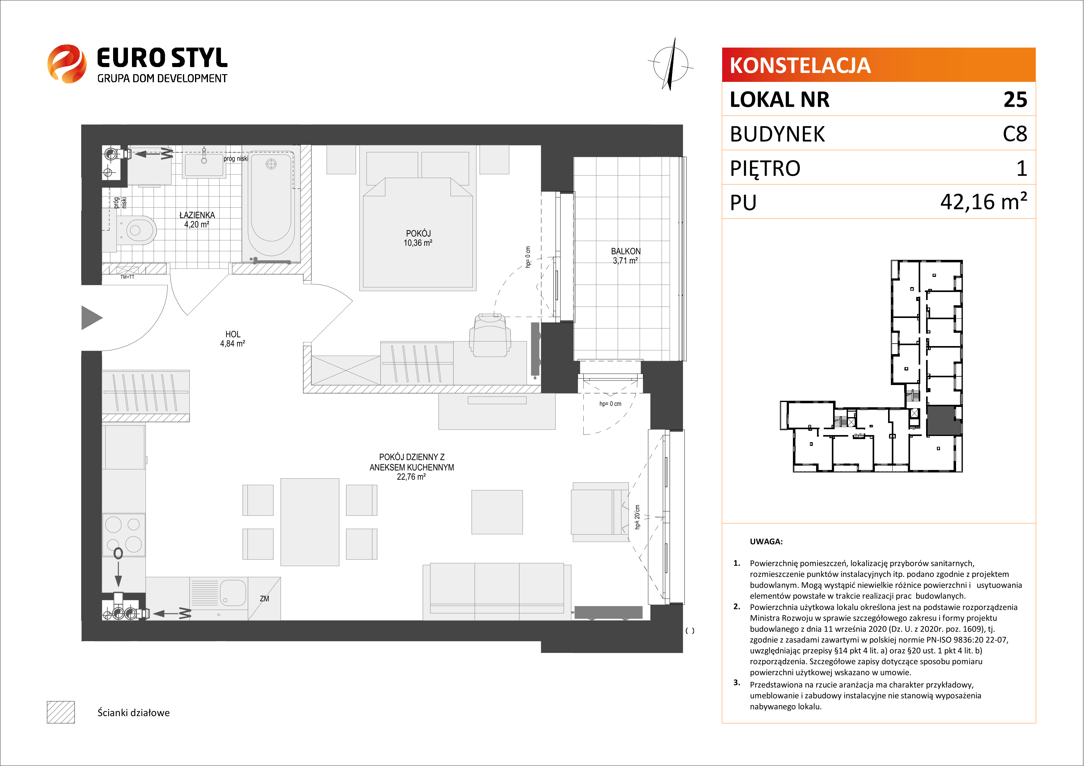 Mieszkanie 42,16 m², piętro 1, oferta nr C8/25, Konstelacja etap II, Gdynia, Pogórze, ul. Paderewskiego-idx