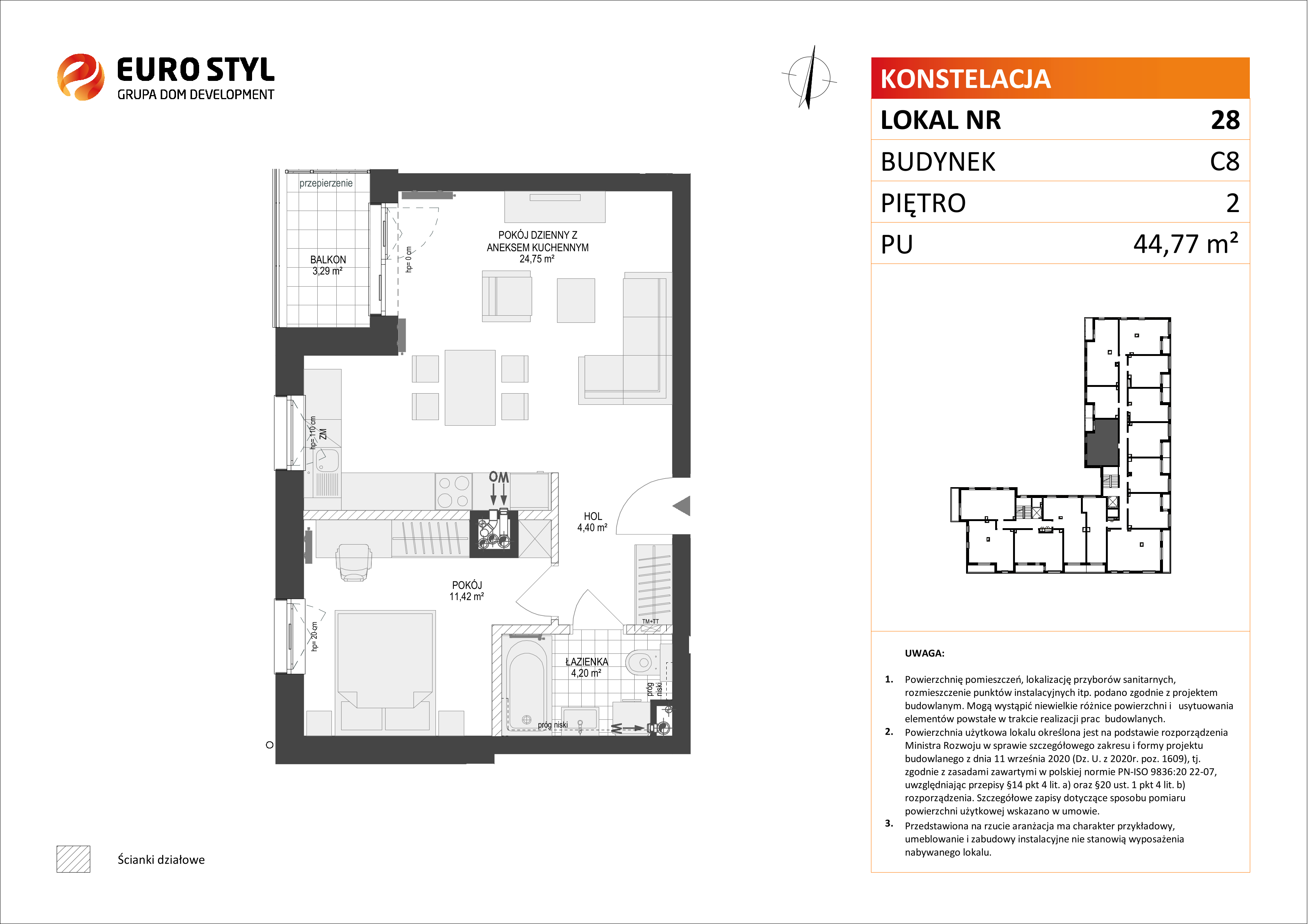 Mieszkanie 44,77 m², piętro 2, oferta nr C8/28, Konstelacja etap II, Gdynia, Pogórze, ul. Paderewskiego-idx