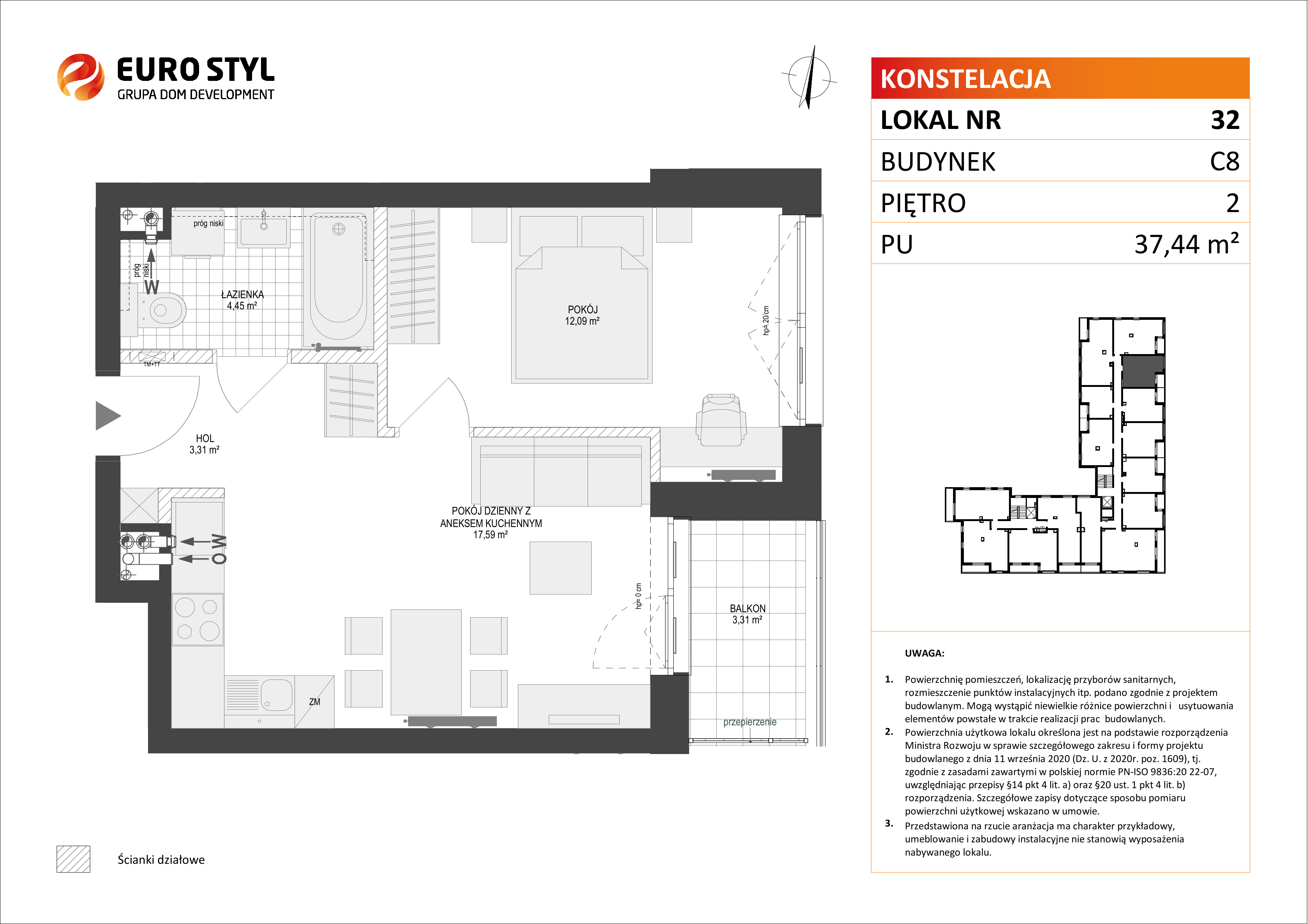 Mieszkanie 37,44 m², piętro 2, oferta nr C8/32, Konstelacja etap II, Gdynia, Pogórze, ul. Paderewskiego-idx