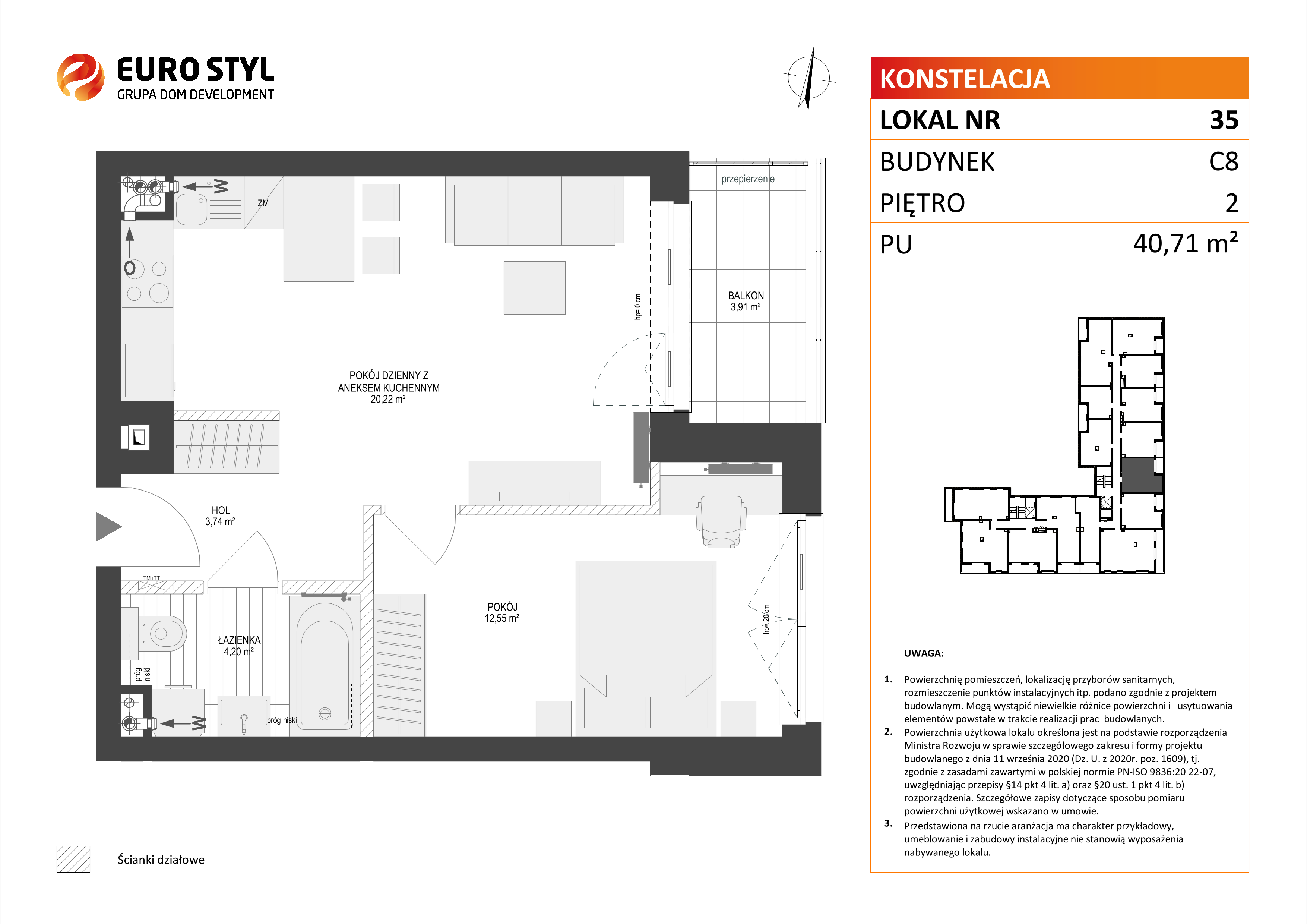 Mieszkanie 40,71 m², piętro 2, oferta nr C8/35, Konstelacja etap II, Gdynia, Pogórze, ul. Paderewskiego-idx