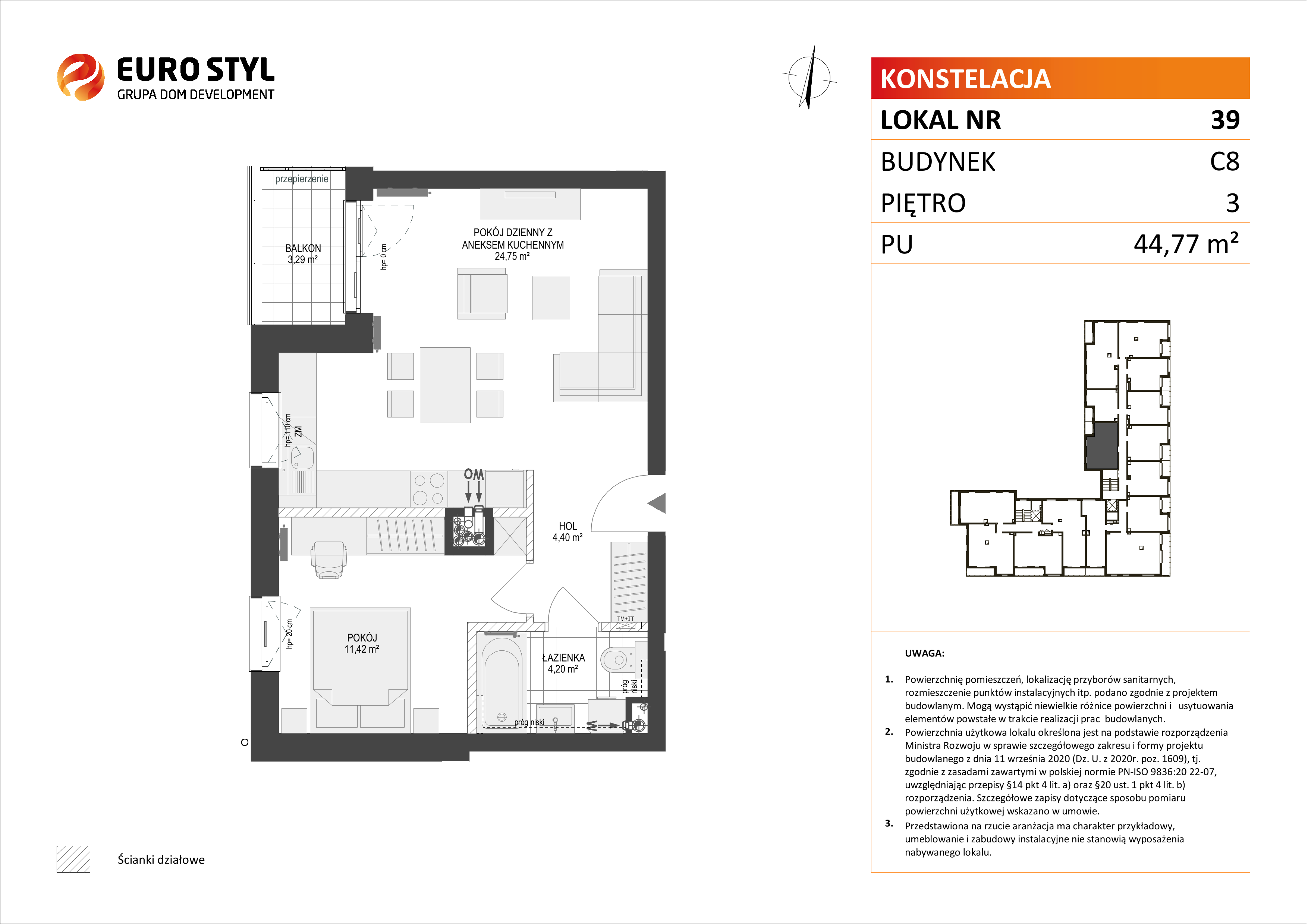 Mieszkanie 44,77 m², piętro 3, oferta nr C8/39, Konstelacja etap II, Gdynia, Pogórze, ul. Paderewskiego-idx