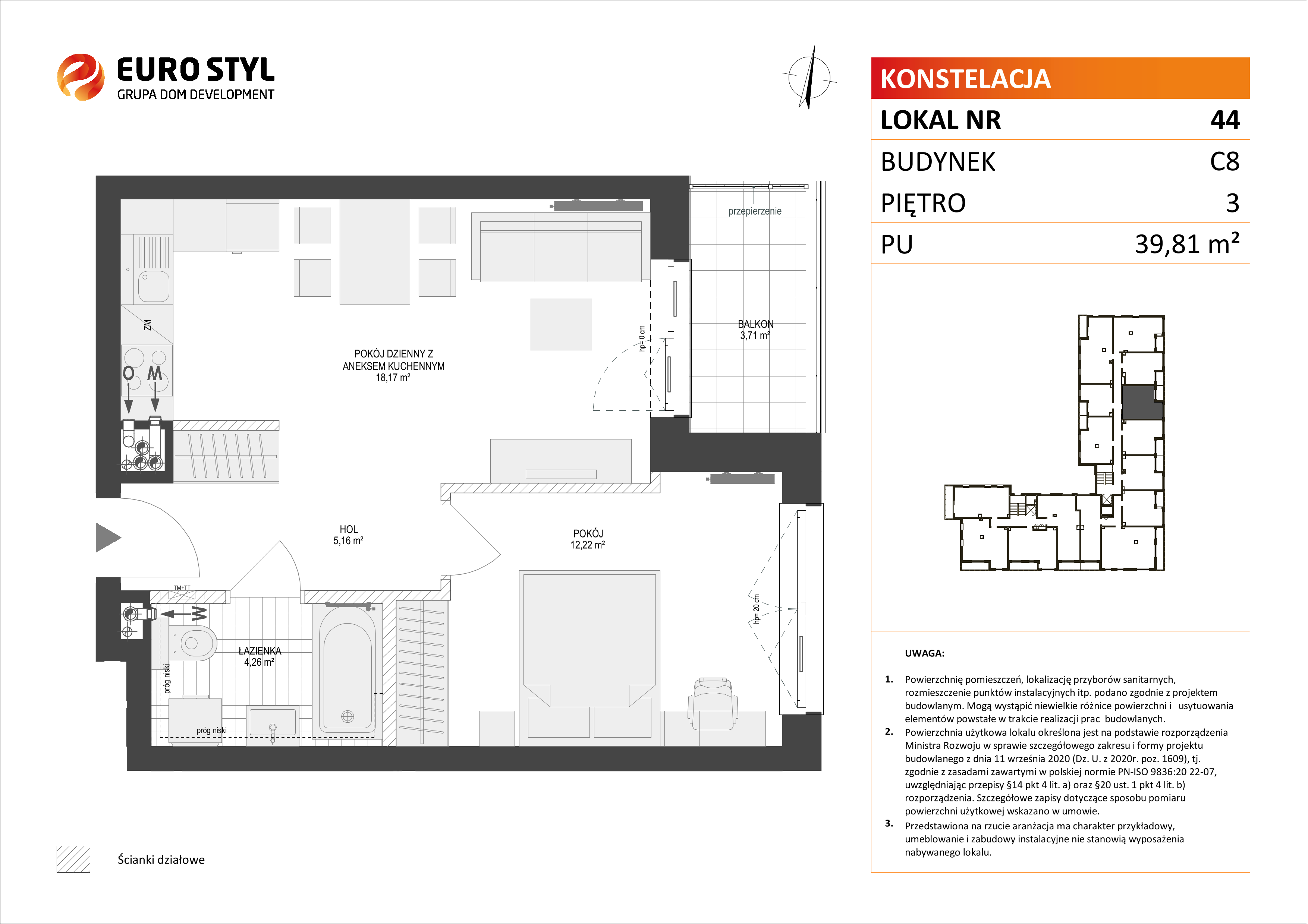 Mieszkanie 39,81 m², piętro 3, oferta nr C8/44, Konstelacja etap II, Gdynia, Pogórze, ul. Paderewskiego-idx