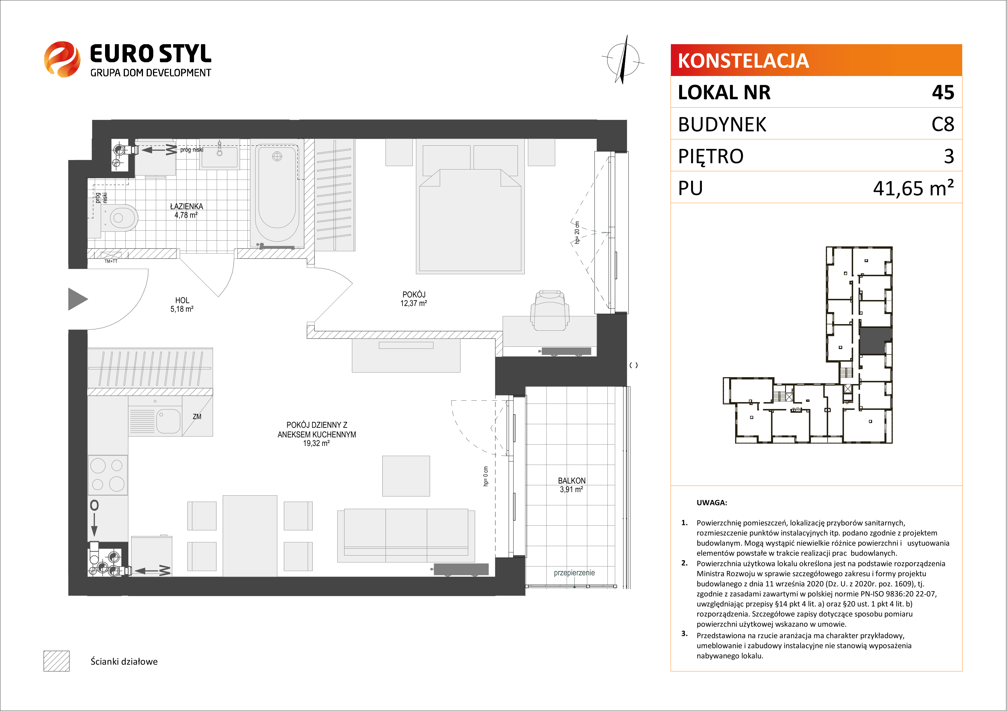 Mieszkanie 41,65 m², piętro 3, oferta nr C8/45, Konstelacja etap II, Gdynia, Pogórze, ul. Paderewskiego-idx